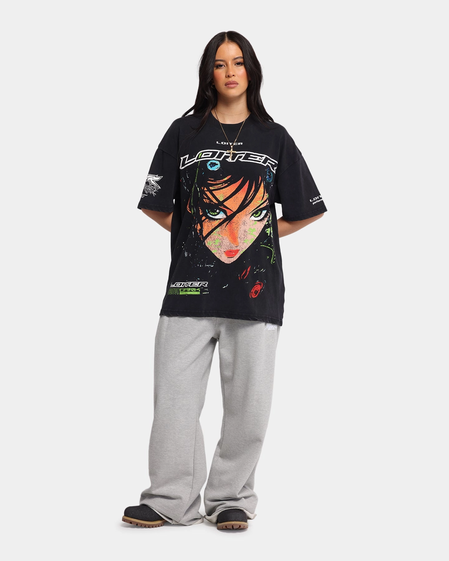 Flexible Weave Hiking durability Loiter Project Dark Vintage T-Shirt Black Acidwash