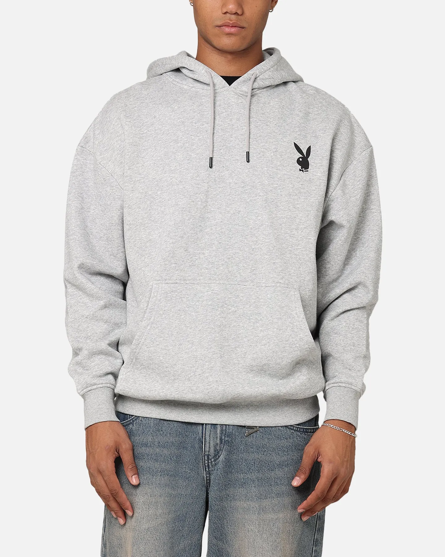 Playboy Logo Lockup Hoodie Grey Marle waist length
