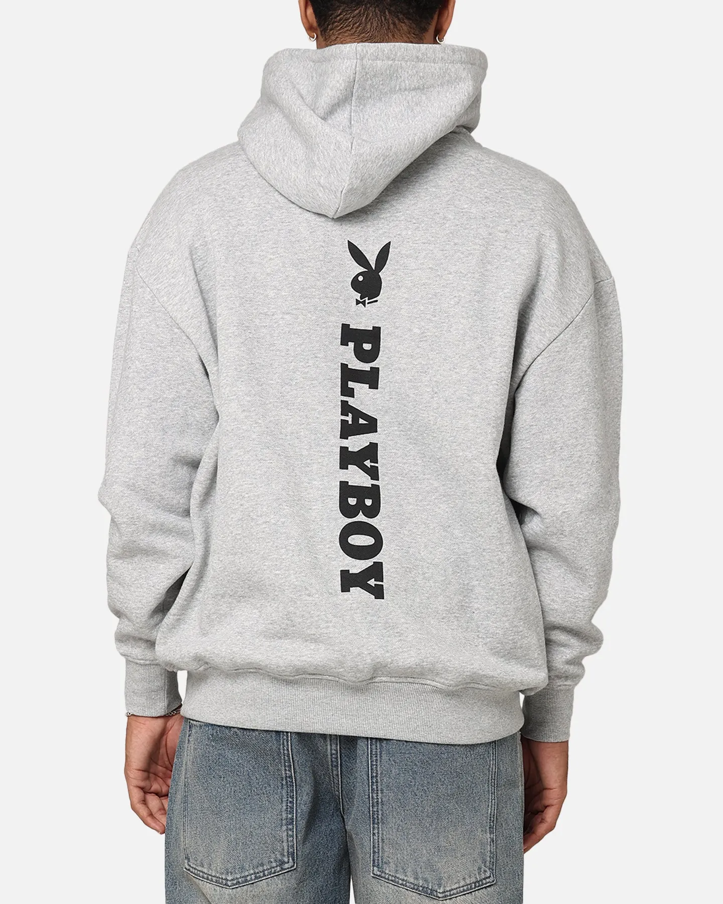 Oversized Playboy Logo Lockup Hoodie Grey Marle