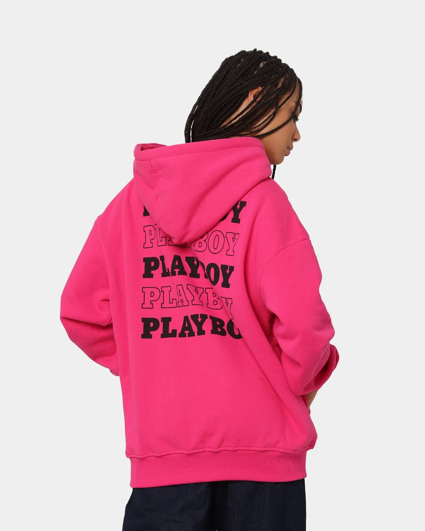 Bestow Playboy Stacked Hoodie Hot Pink
