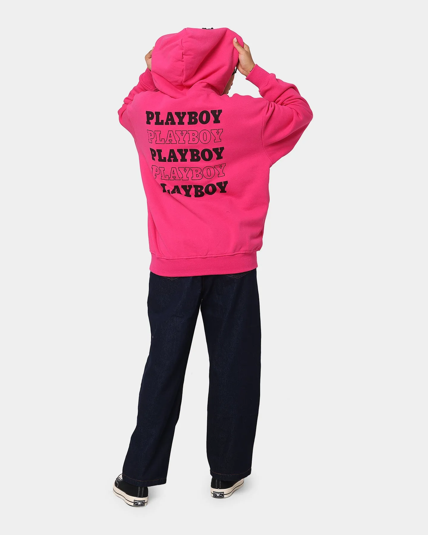 Playboy Stacked Hoodie Hot Pink half-zip
