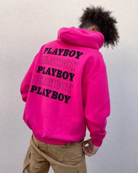 Lightweight Packable Build Playboy Stacked Hoodie Hot Pink