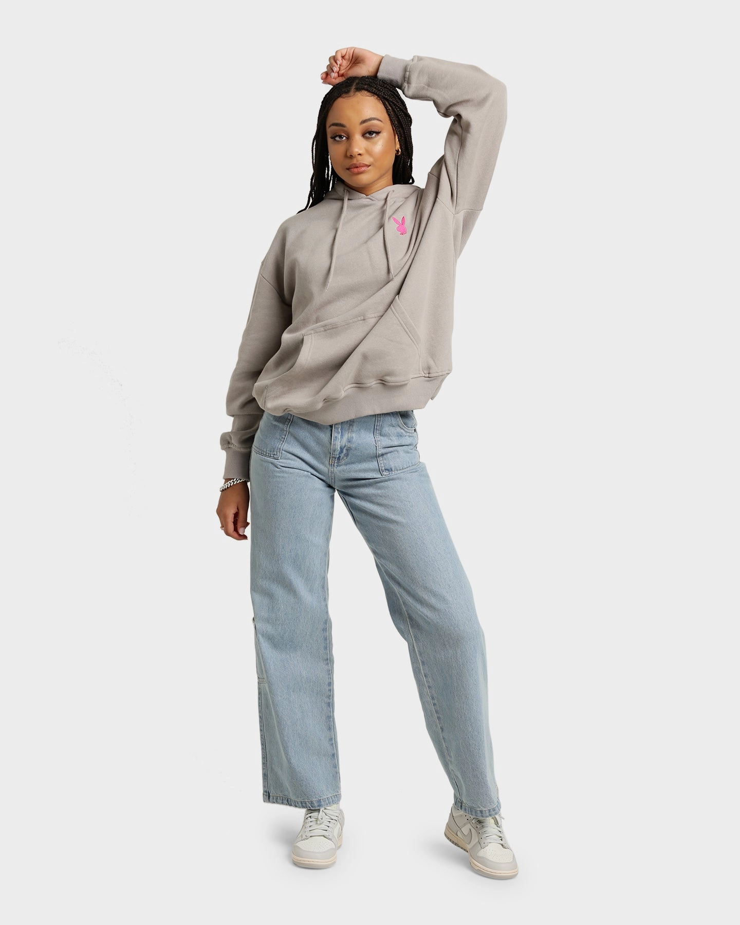 Child Reflective Piping Playboy Bunny Basics Oversized Hoodie Smoke