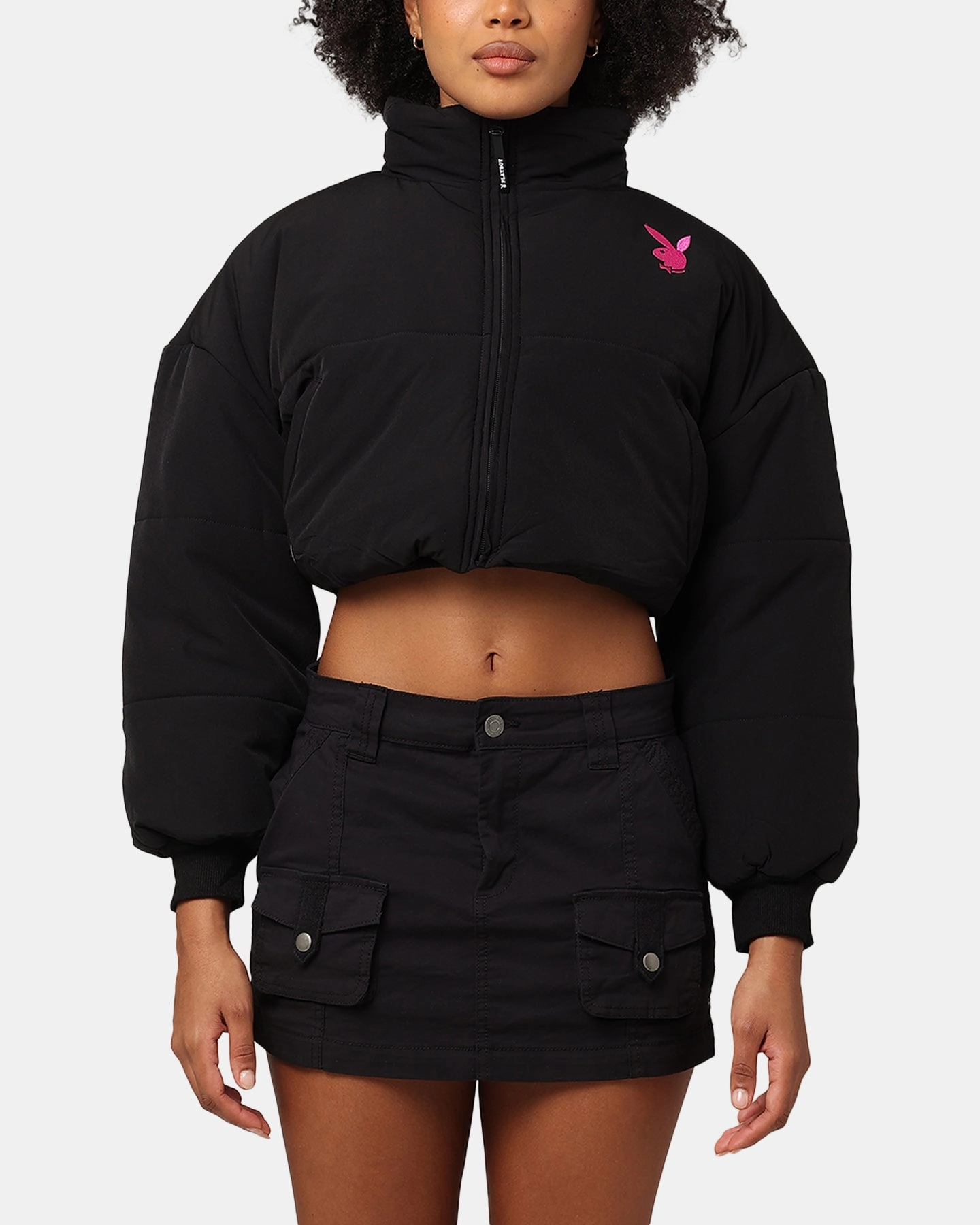 Playboy Bunny O Cropped Puffer Jacket Black Concealer