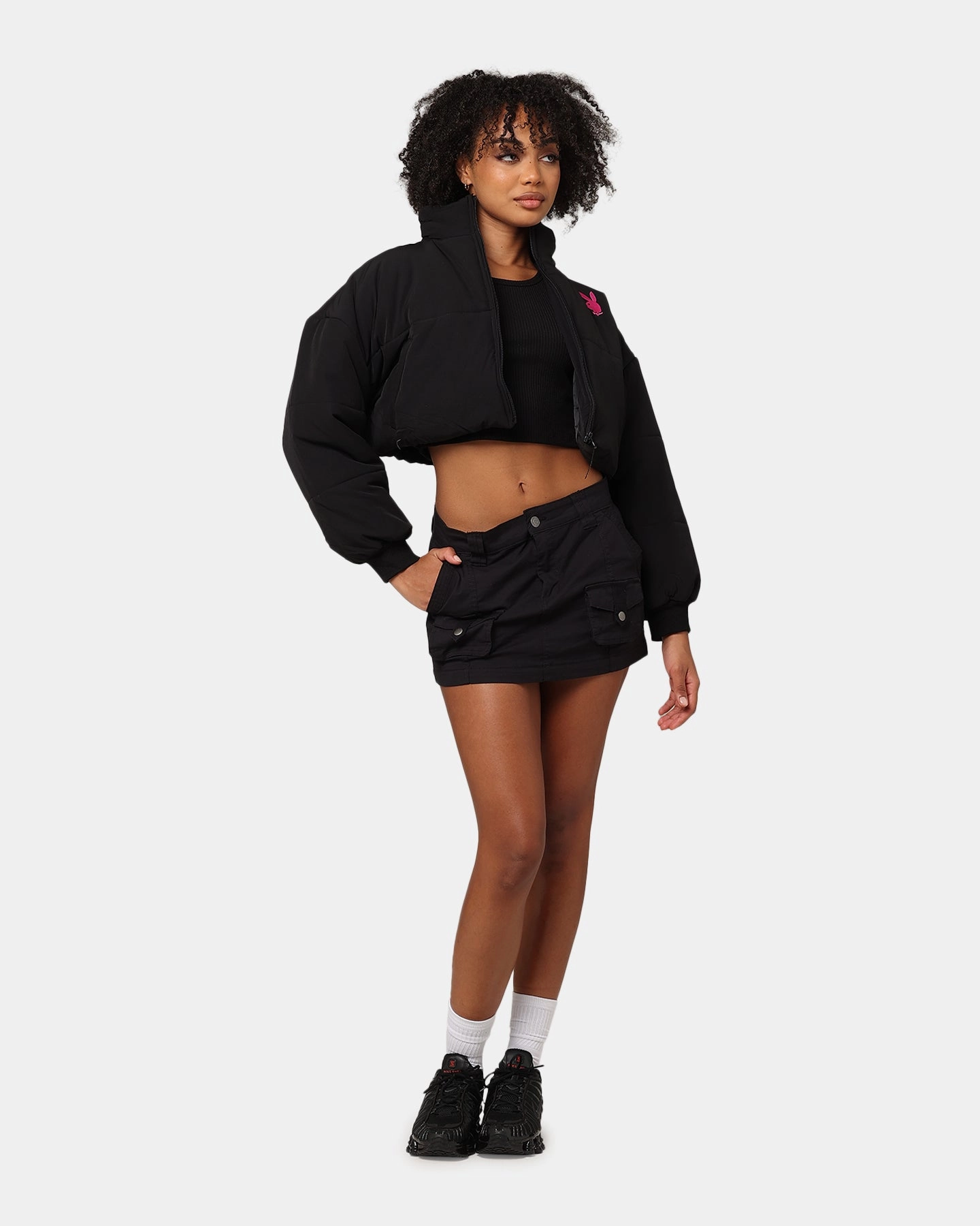 Playboy Bunny O Cropped Puffer Jacket Black Ticket