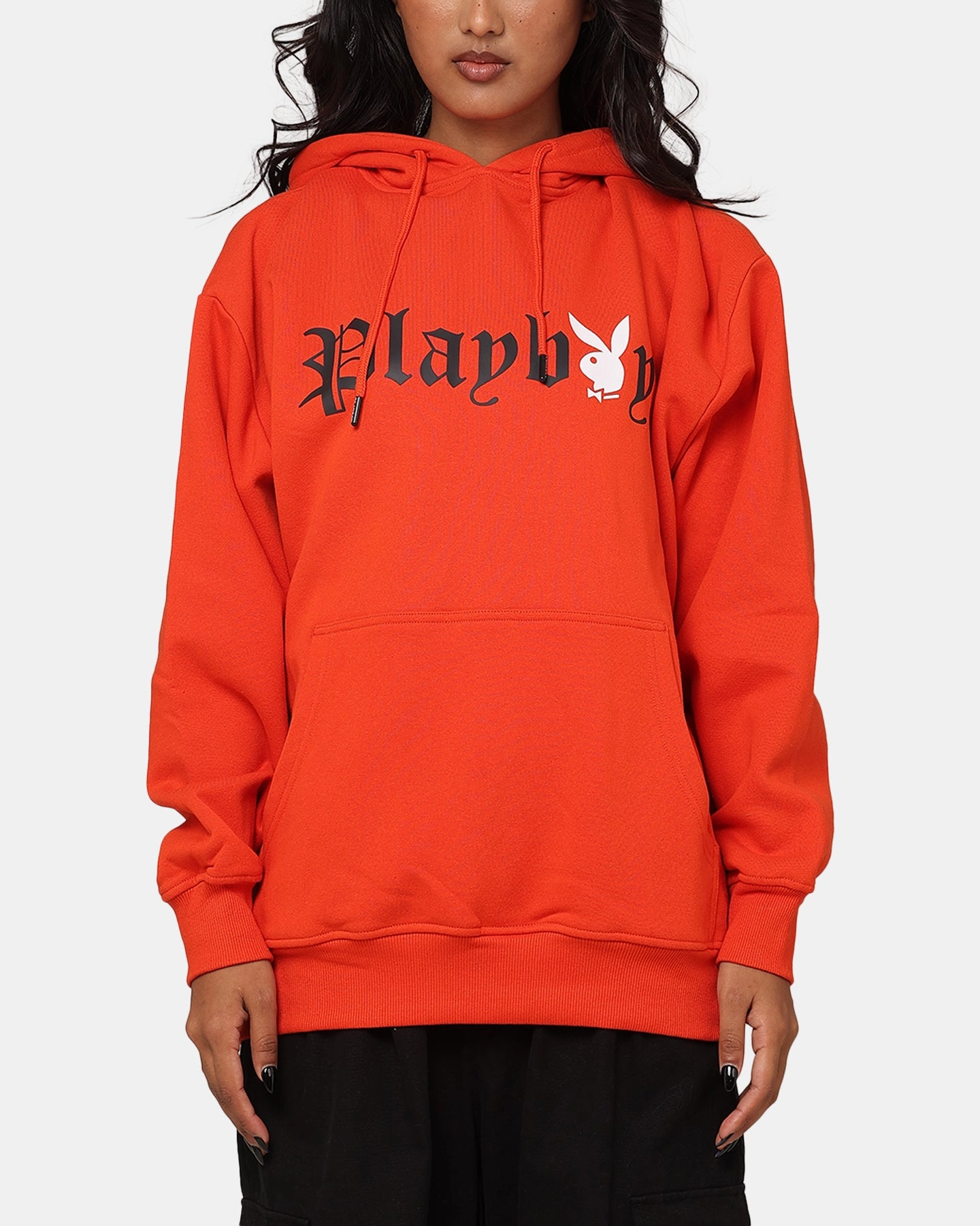 Playboy Bunny O Gothic Hoodie Orange Quick Access Pockets Quick Closure