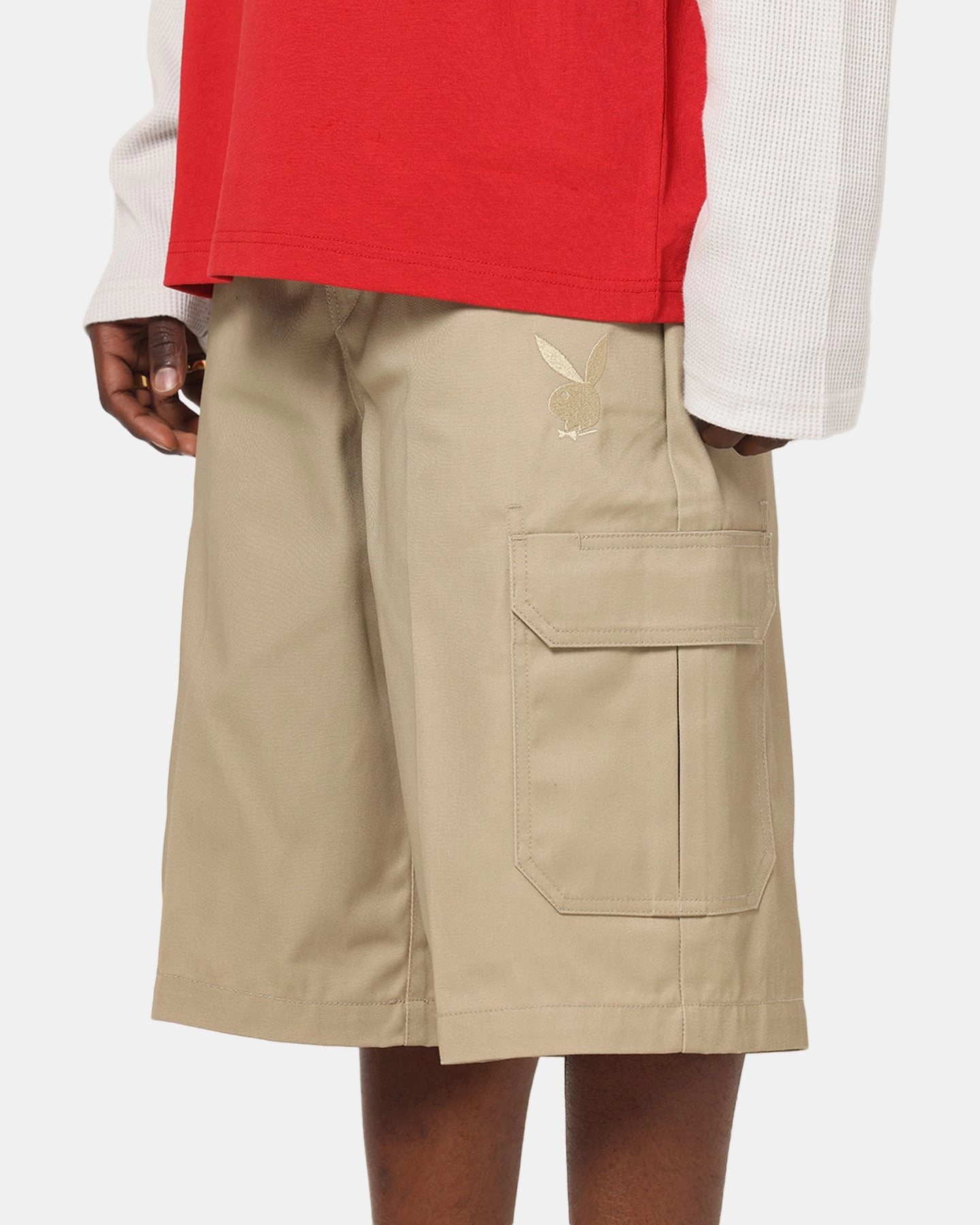 fishing outfit Secure Zipper Closure Playboy Bunny Shorts Khaki