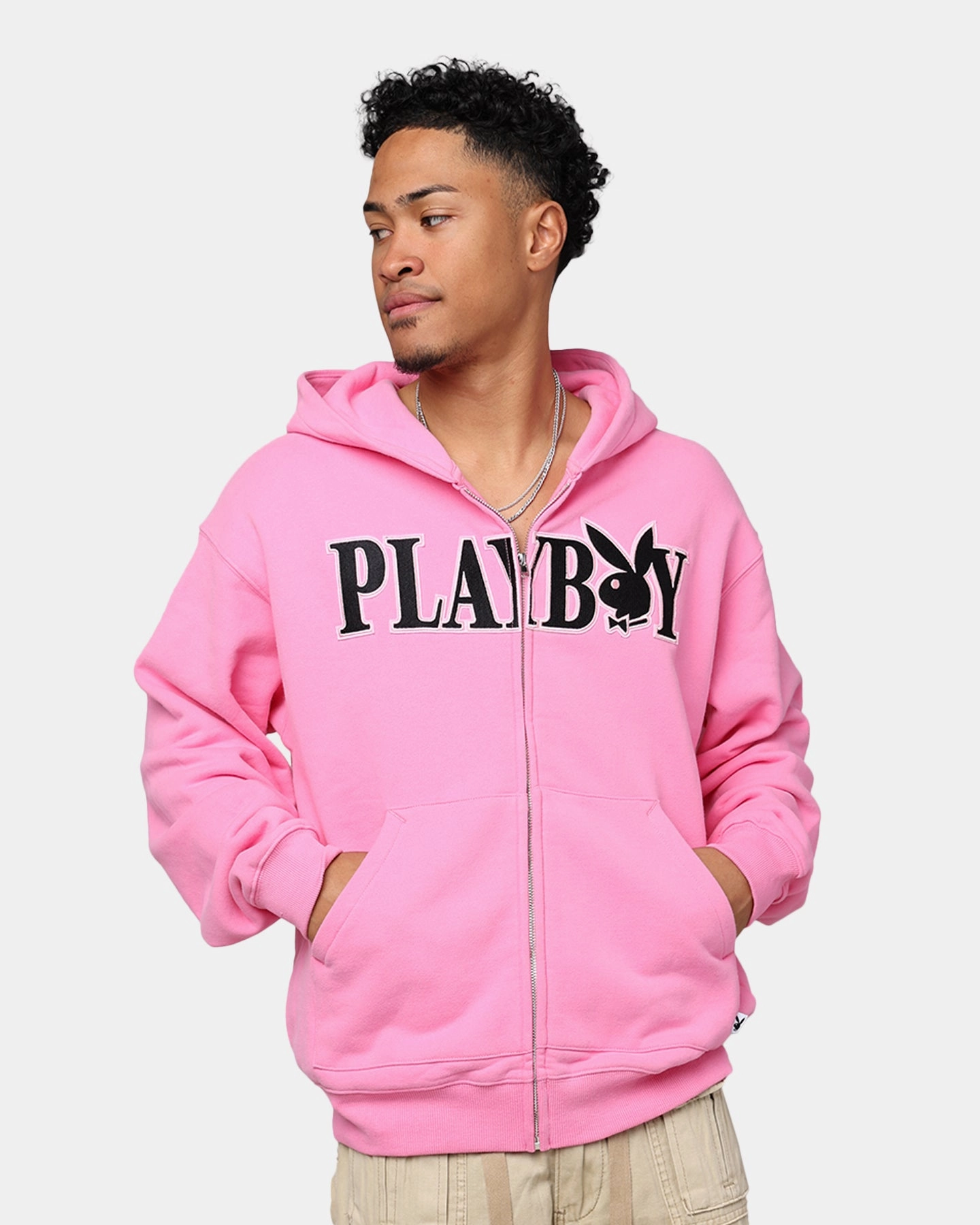 Playboy By Culture Kings Bunny Zip Hoodie Pink Bonded seams