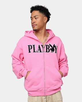 Playboy By Culture Kings Bunny Zip Hoodie Pink Bonded seams