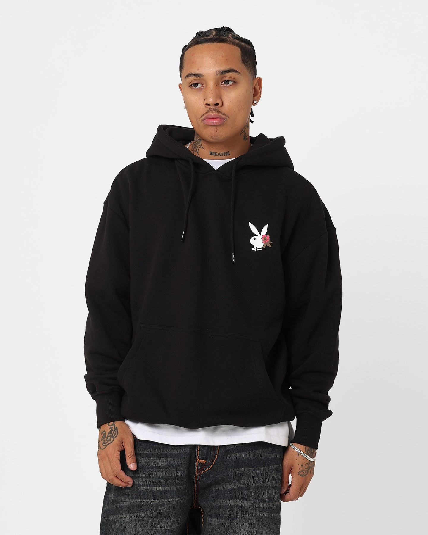Playboy Flowers Hoodie Black Oversized Fit high - street buy