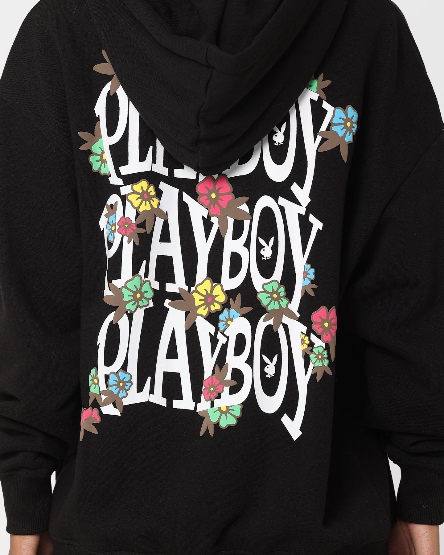 Playboy Flowers Hoodie Black Action activity