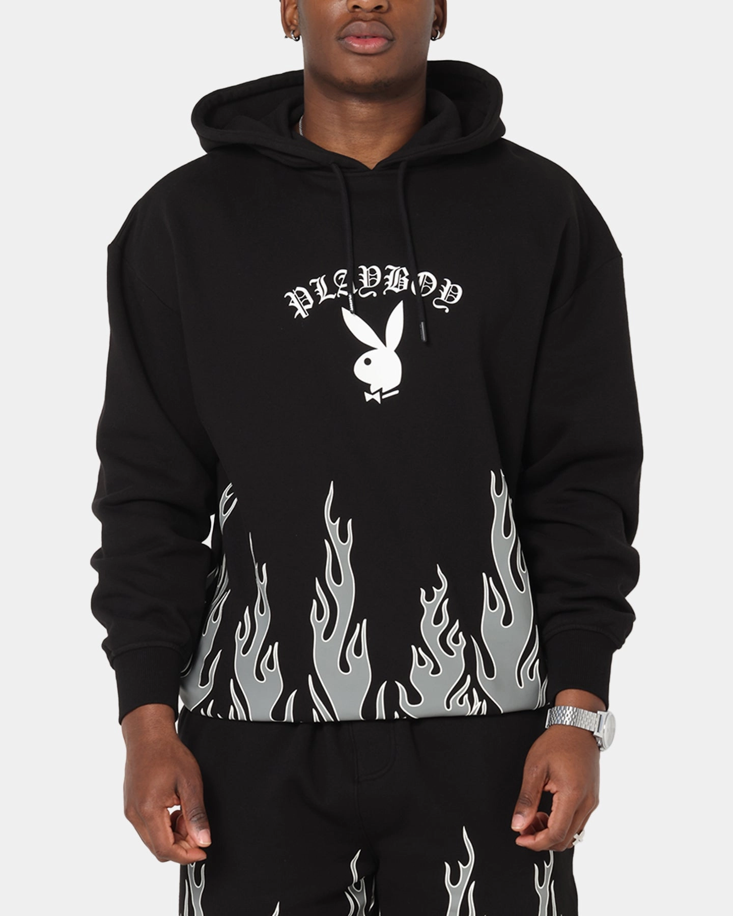 Opossum like Playboy Gothic Flames Hoodie Black
