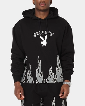 Opossum like Playboy Gothic Flames Hoodie Black