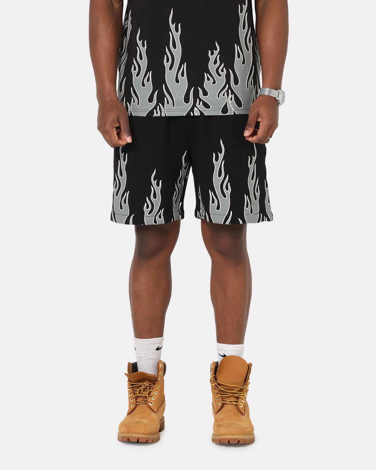 Easy Breezy Sporty Casual Playboy Gothic Flames Shorts Black