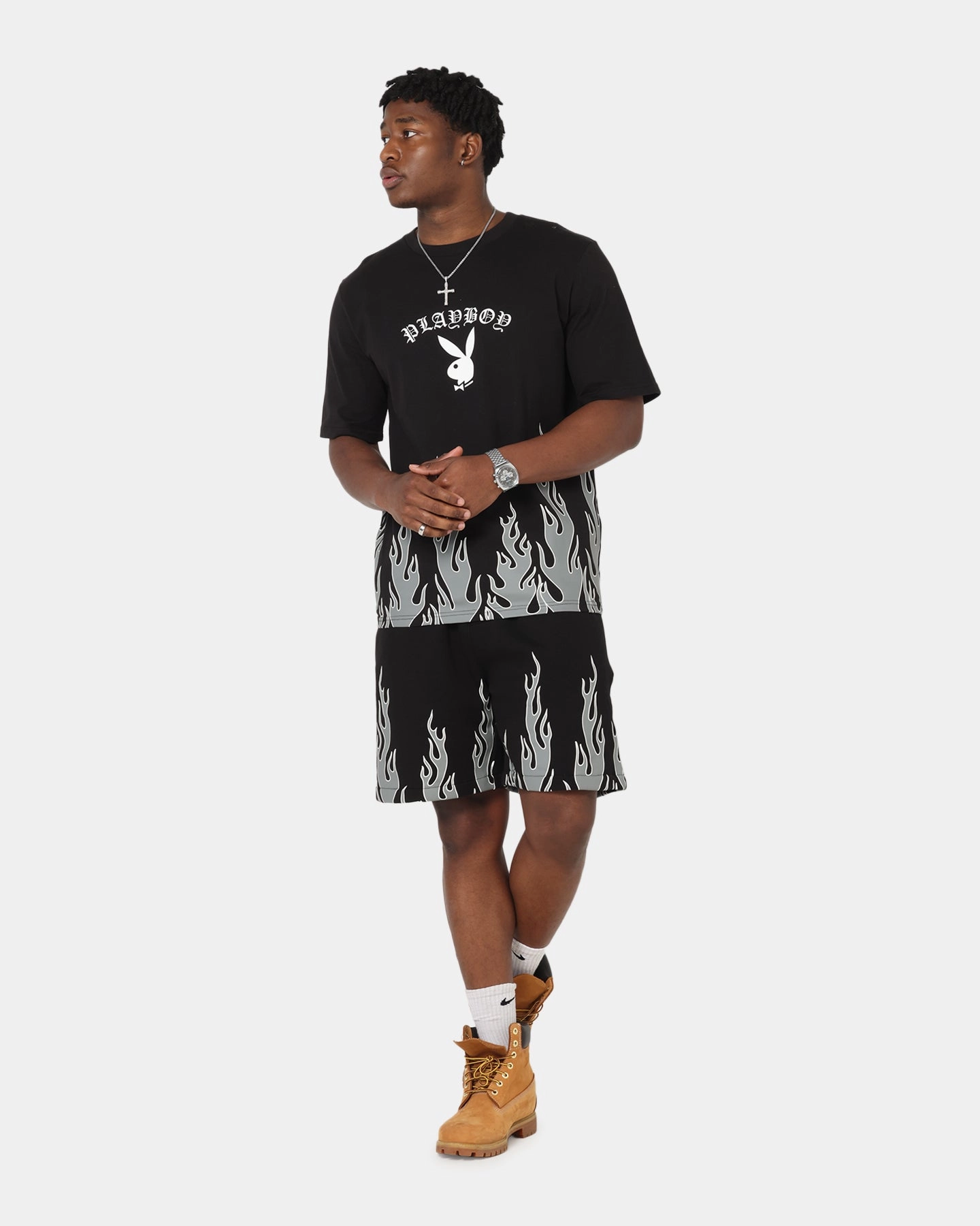 Playboy Gothic Flames Shorts Black Workwear Midweight Texture