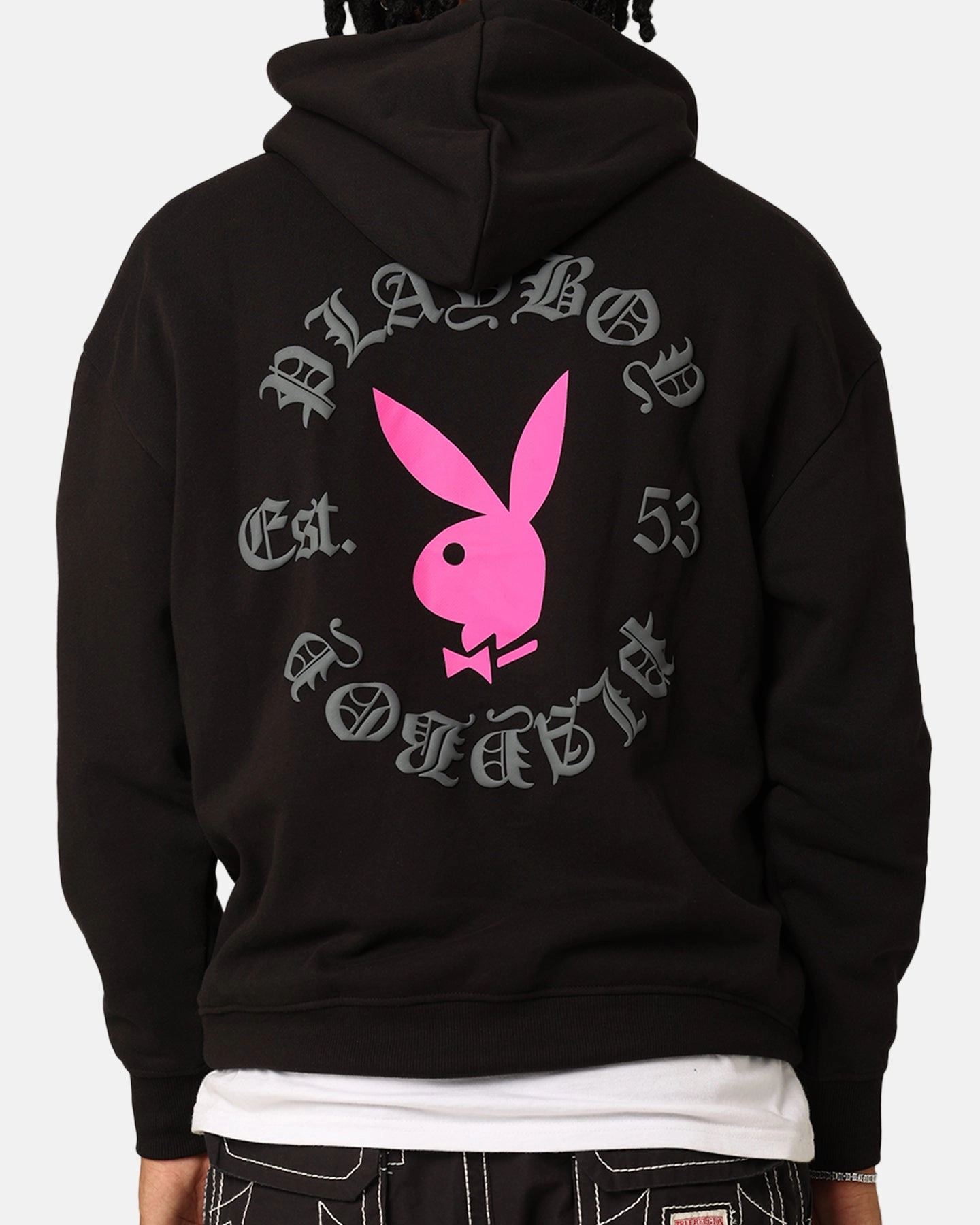 Adjustable Waistband Playboy Gothic Hoodie Black