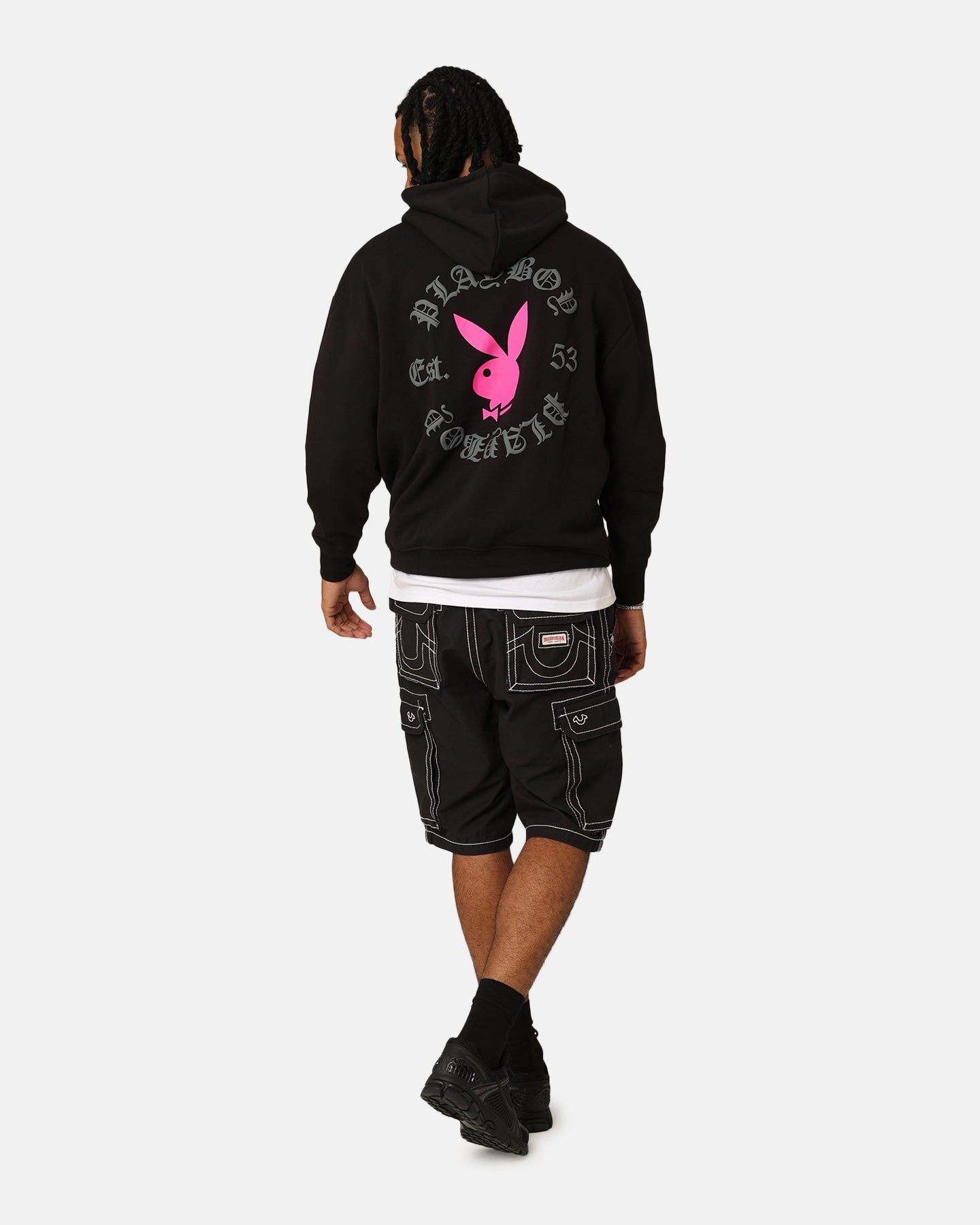 baristas Patched Playboy Gothic Hoodie Black