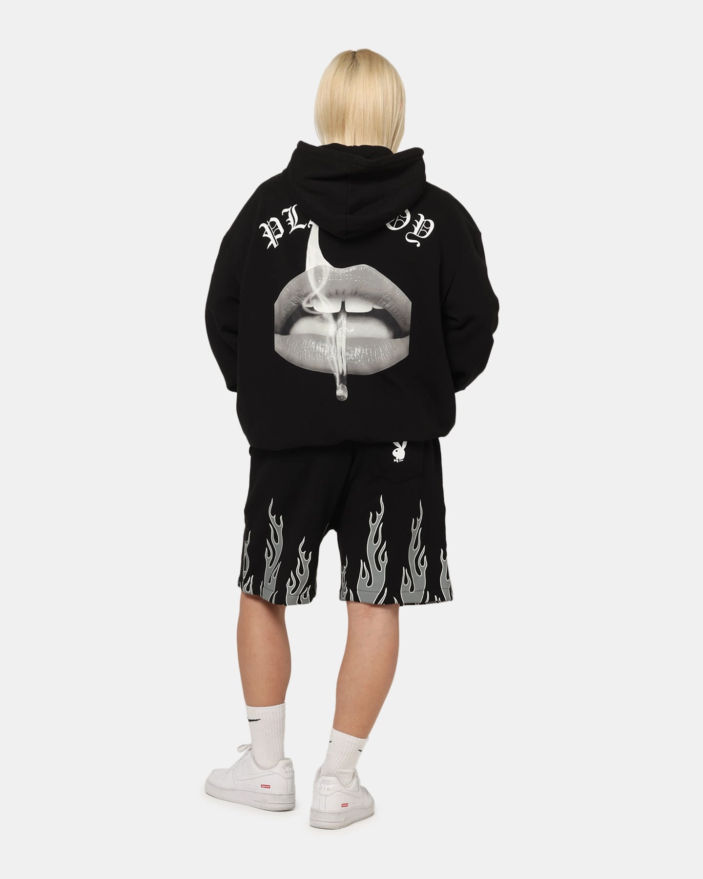 Playboy Gothic Mono Lips Hoodie Black Stretch Fabric Technology