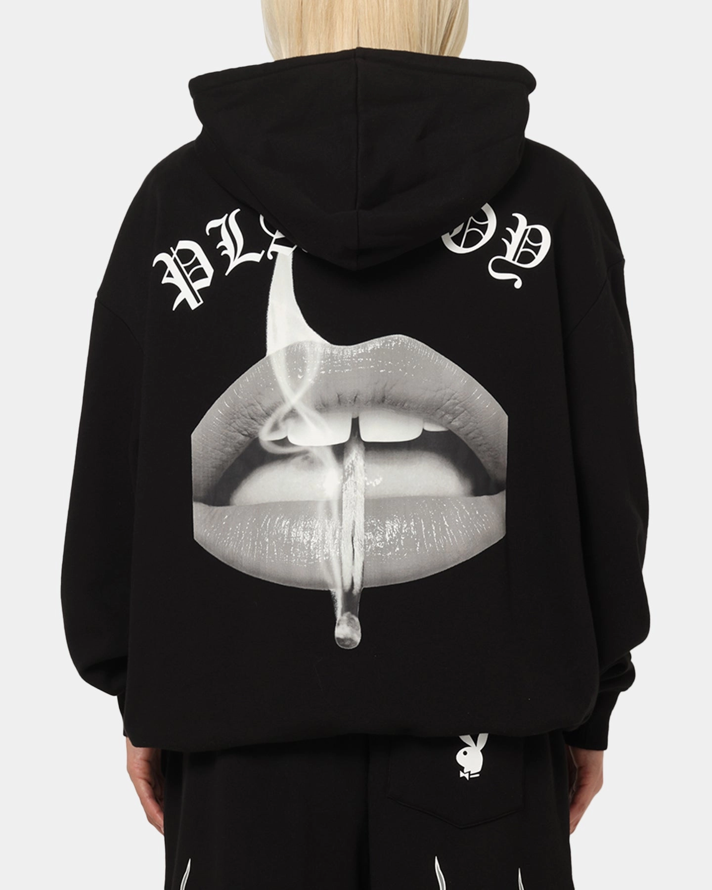 Playboy Gothic Mono Lips Hoodie Black Wellness wear