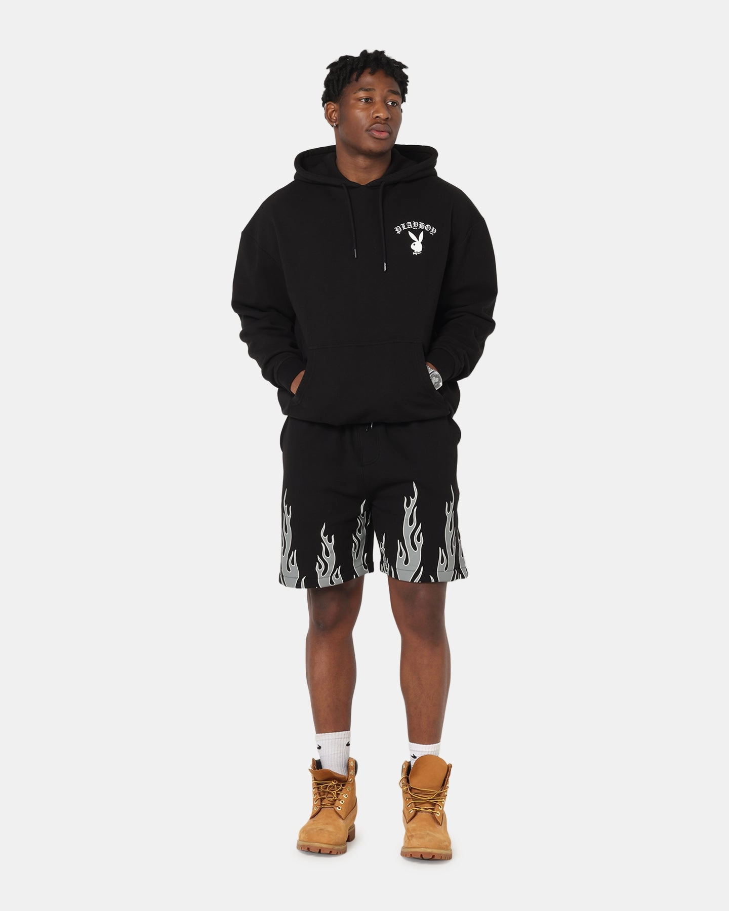 Winter Night Playboy Gothic Mono Lips Hoodie Black