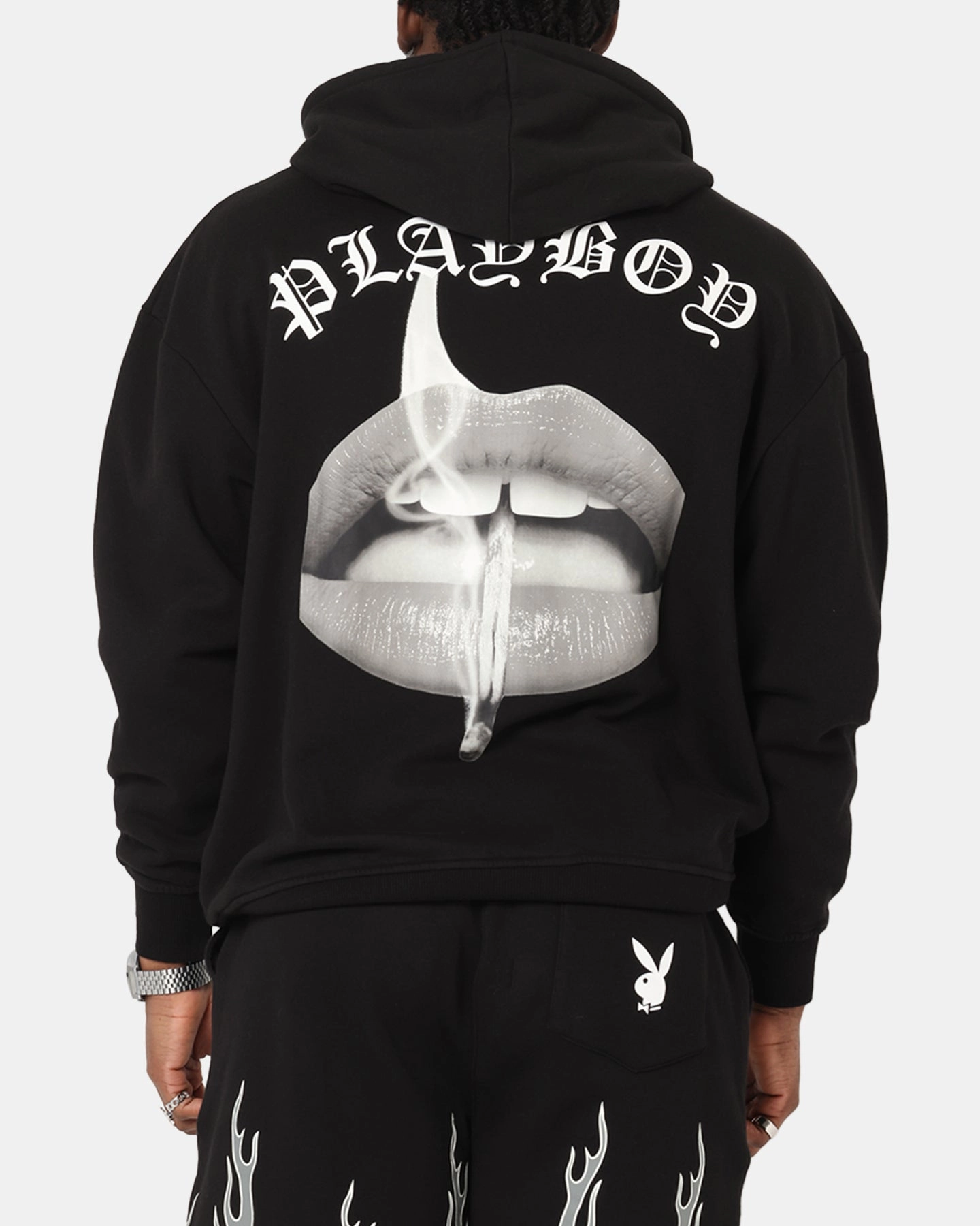 Playboy Gothic Mono Lips Hoodie Black Half Moon Collar Sleepwear