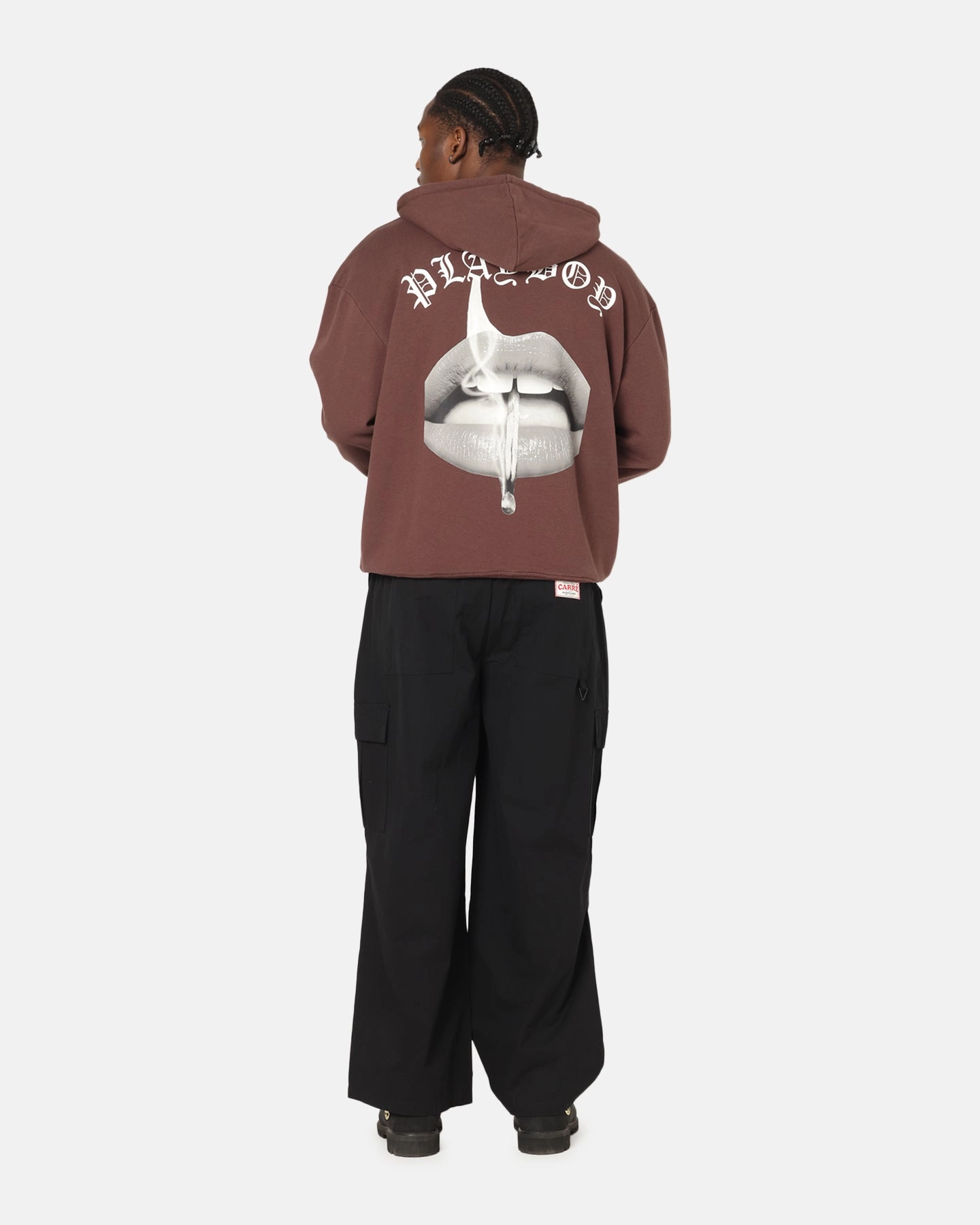 Playboy Gothic Mono Lips Hoodie Washed Brown Movie going wear