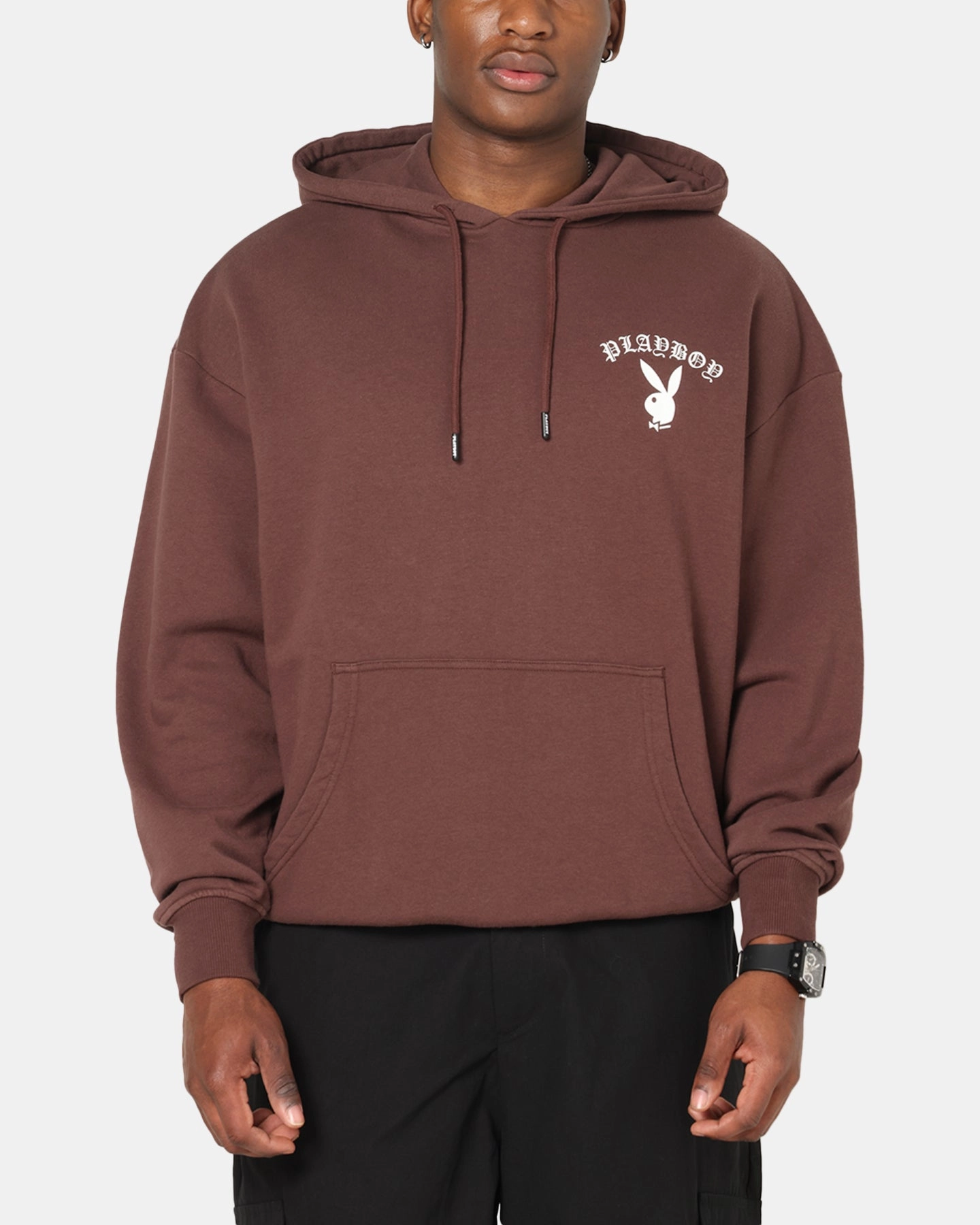 Black bear like Playboy Gothic Mono Lips Hoodie Washed Brown