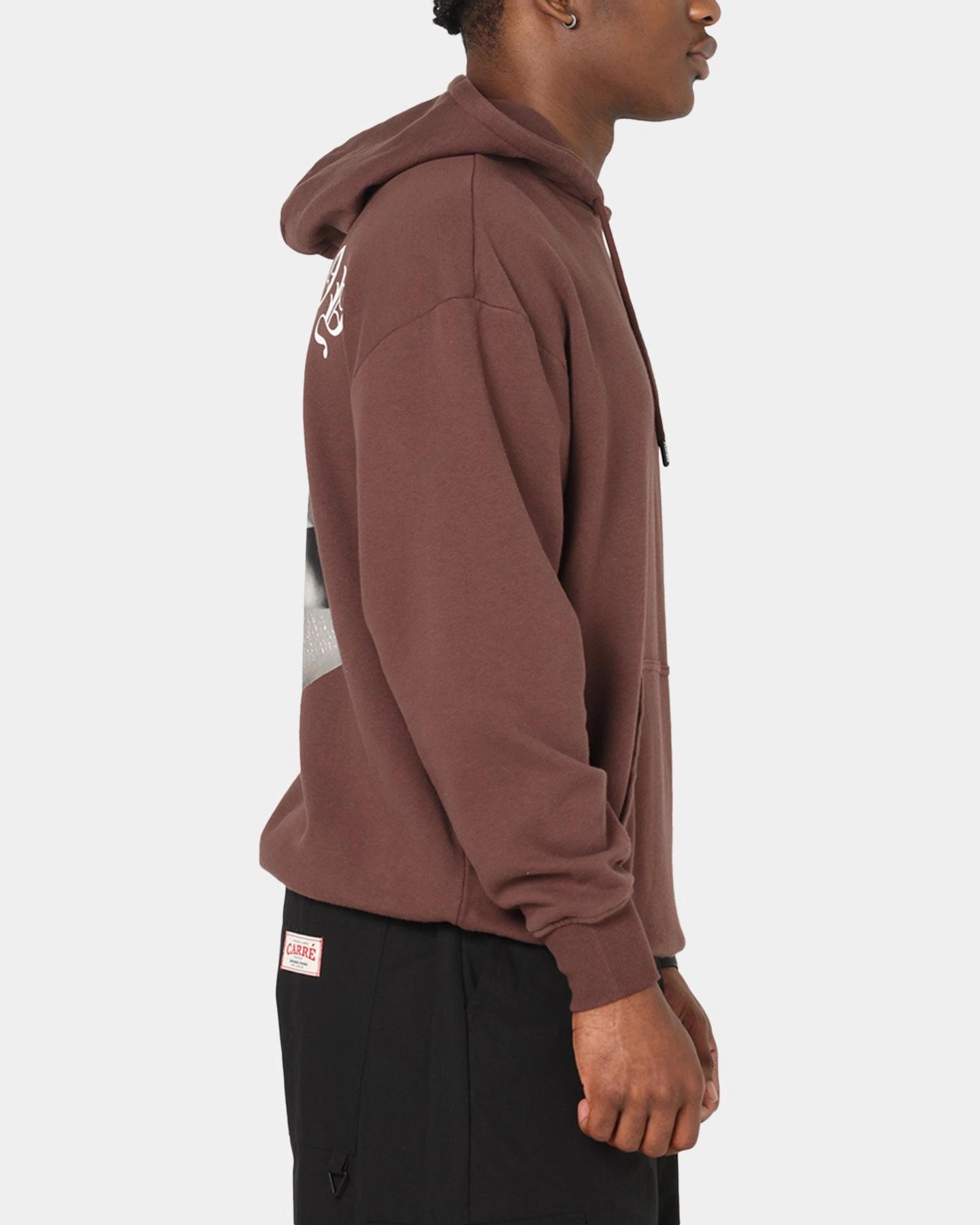 Premium Cotton Fleece Playboy Gothic Mono Lips Hoodie Washed Brown