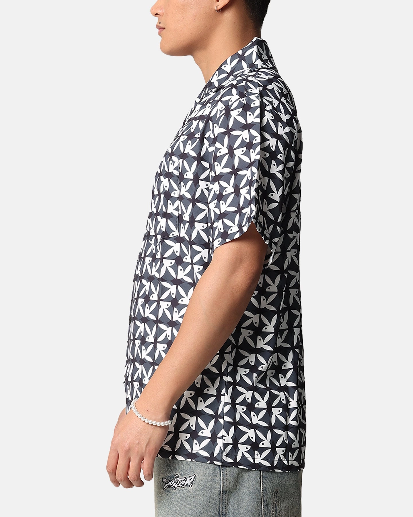 Reinforced Seams Layered Hemline Playboy Half RHD Repeat Shirt Black