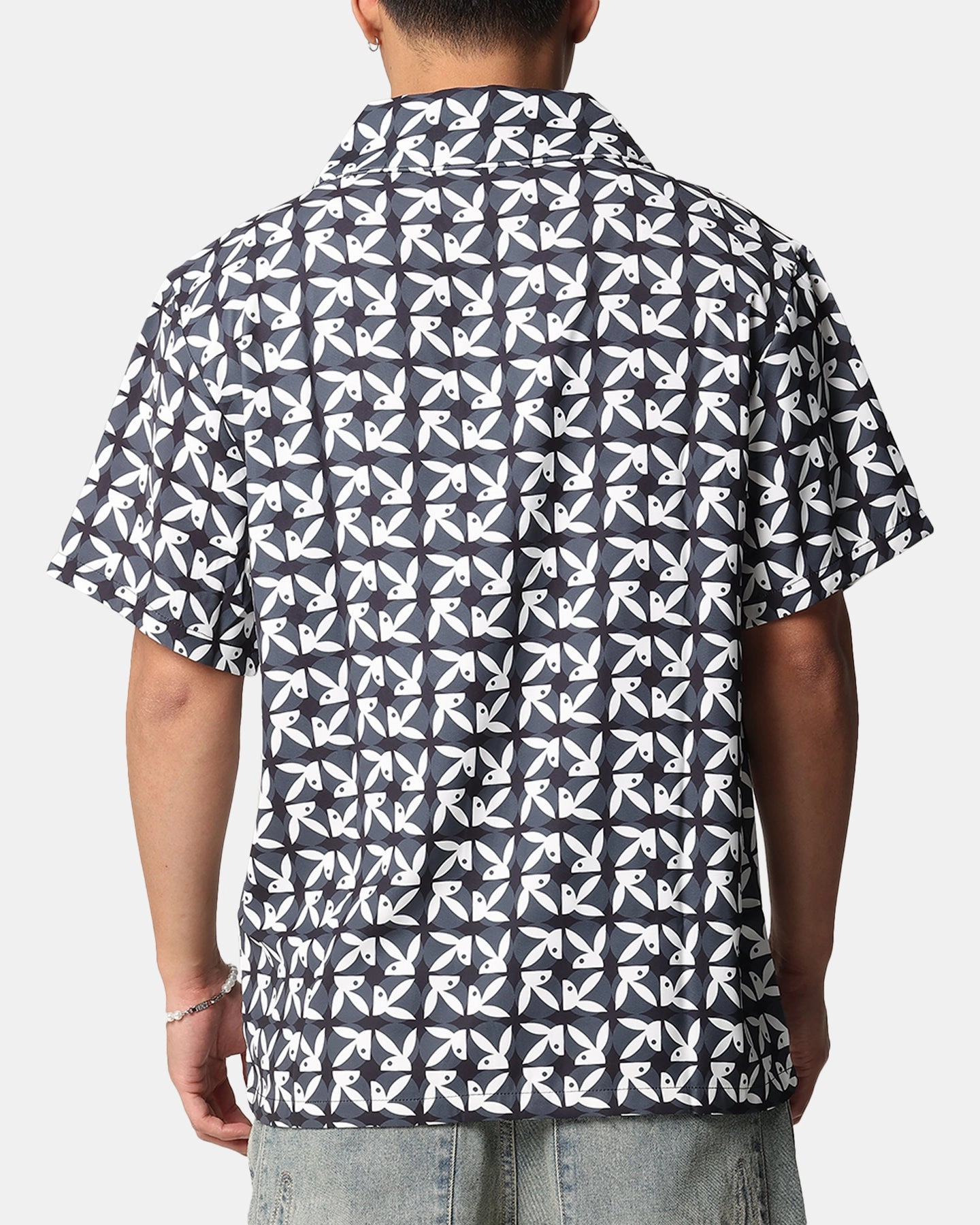 Playboy Half RHD Repeat Shirt Black Tailored Fit