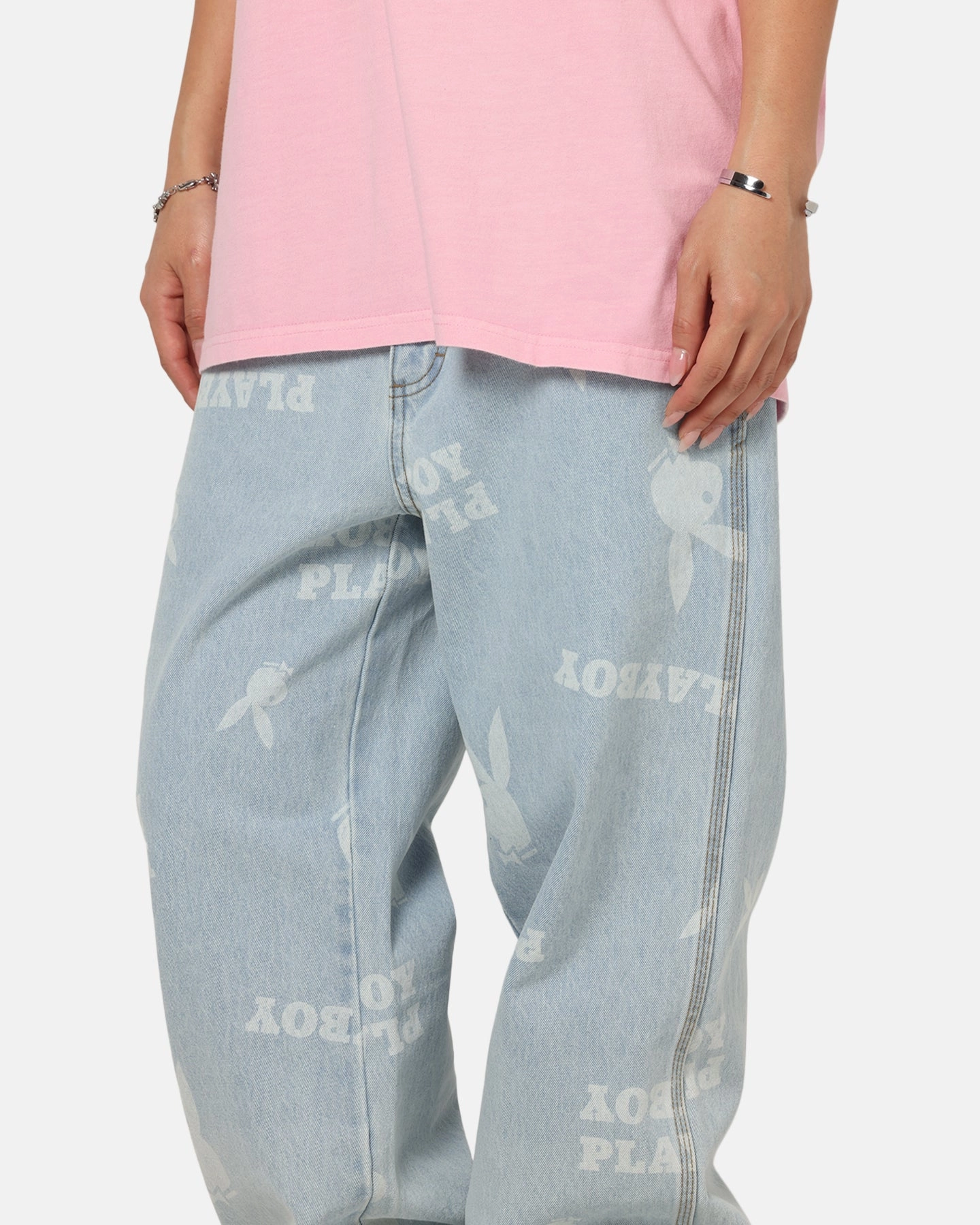 Playboy Mess Denim Jeans Light Indigo Creative Look Elegant Road Trip