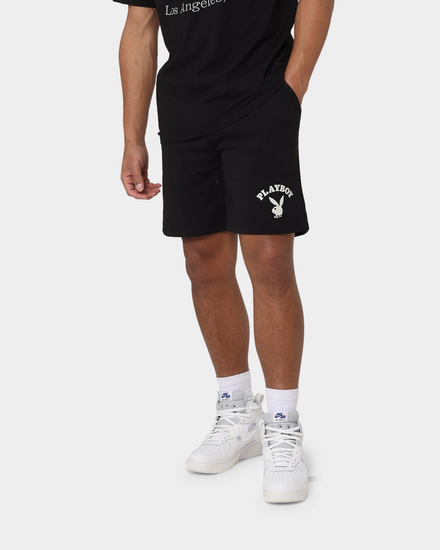 Durable Hemming button-down look Playboy PB Track Club Track Shorts Black