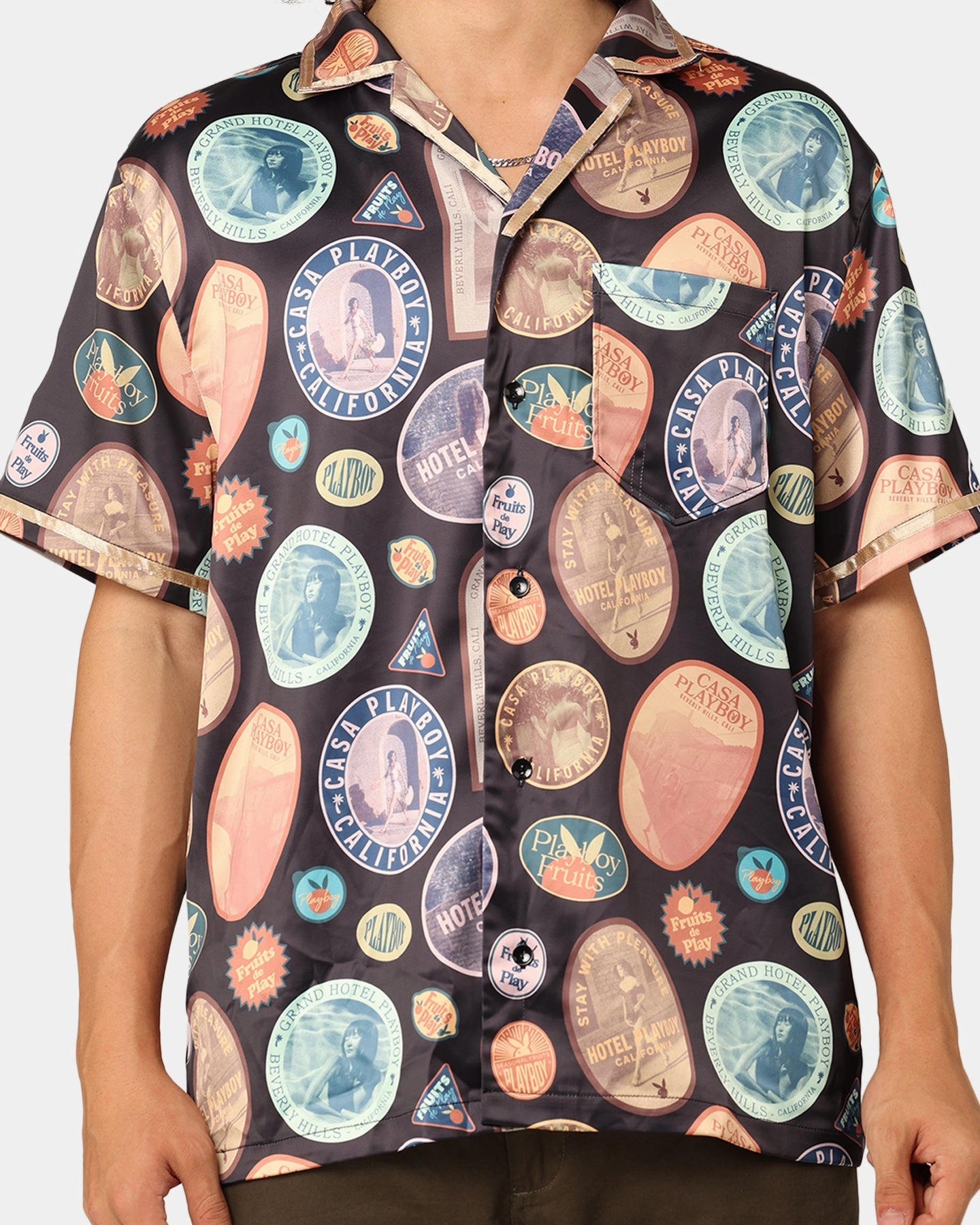 Multipurpose Layering Fabric Eco Friendly Dye Playboy Playcation Shirt Black