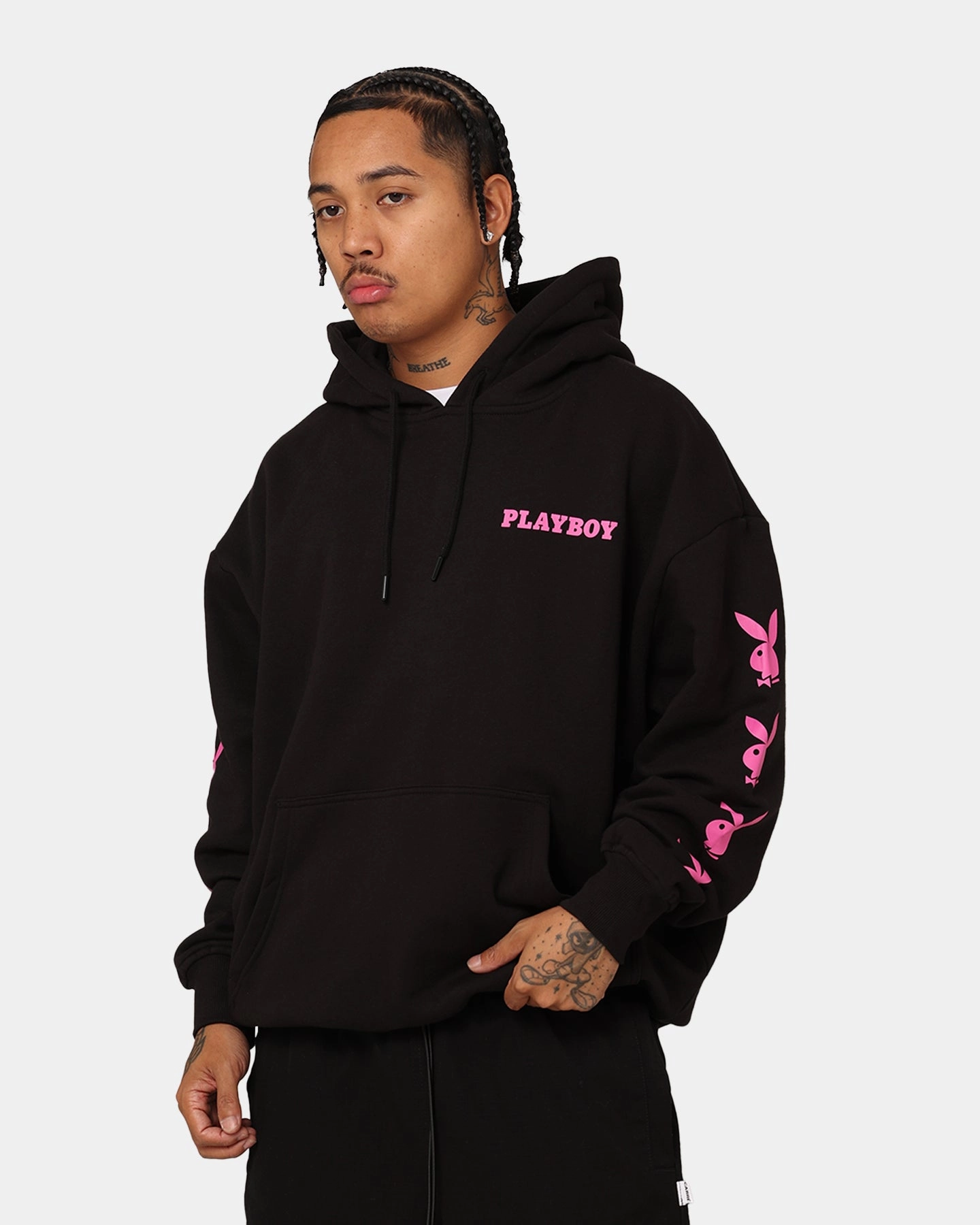 New Year's Playboy Side Bunny Stack Hoodie Black