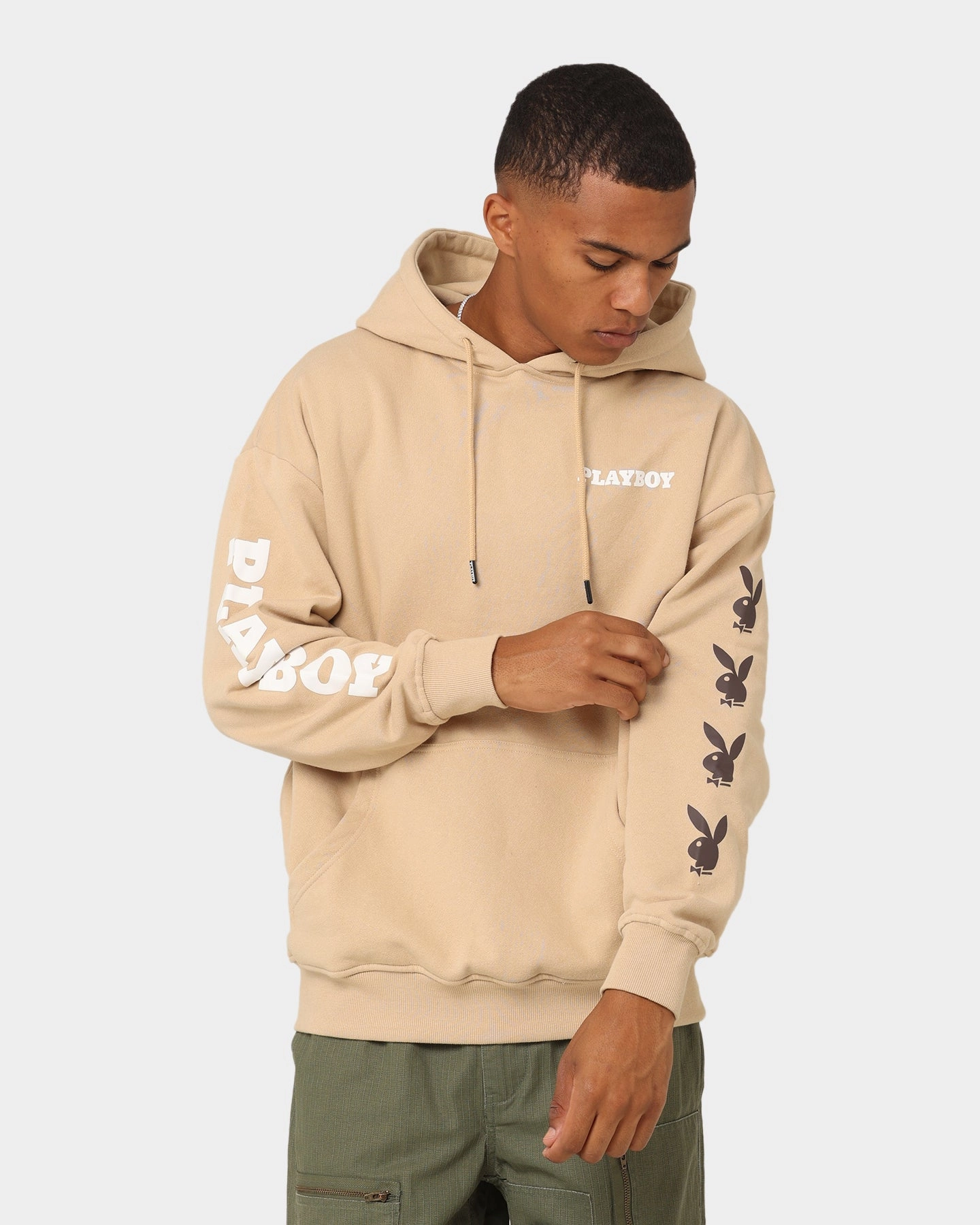 Casual Smart Time Playboy Stack Blend Hoodie Tan
