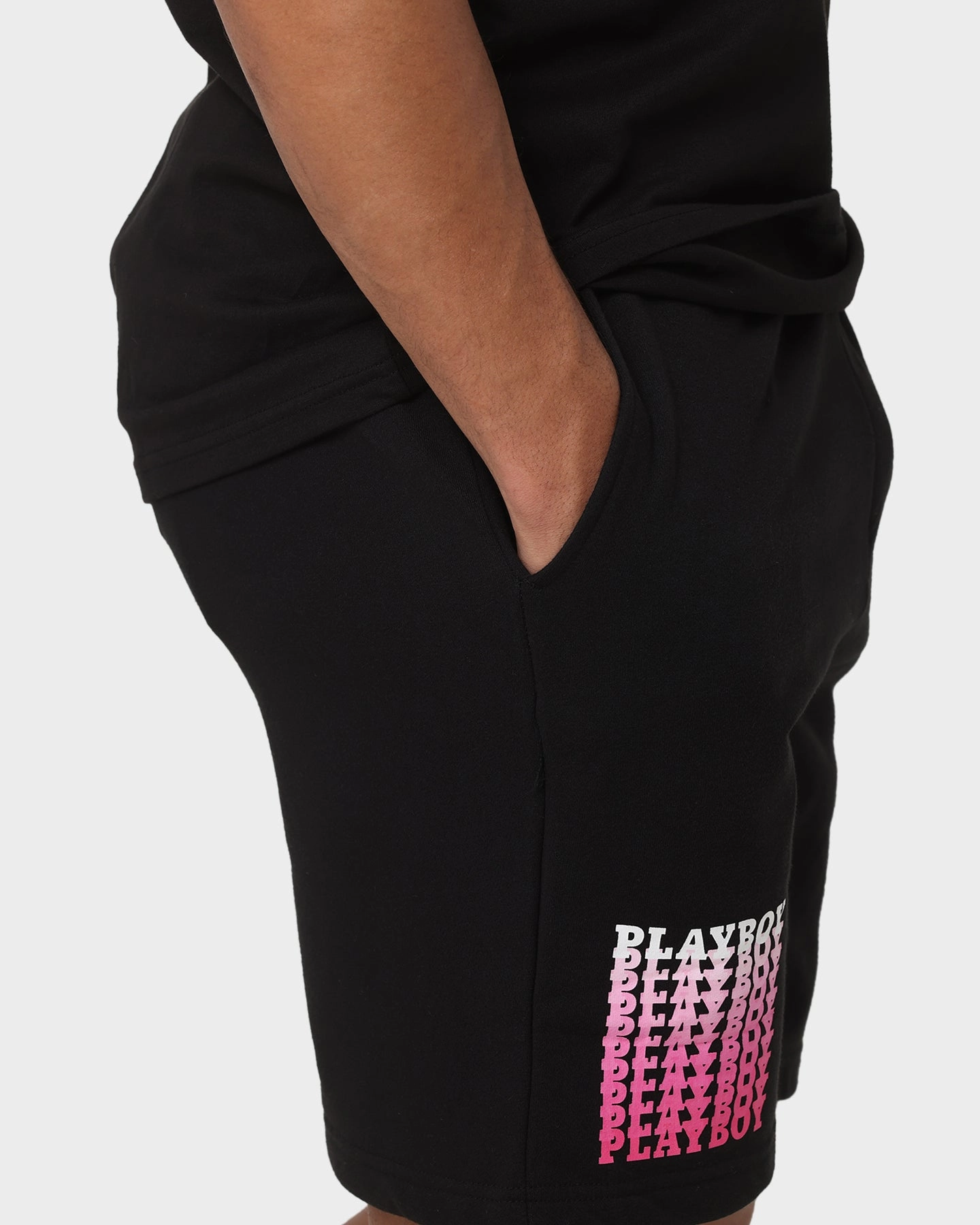 beachy vibe Reflective details Playboy Stack Blend Track Shorts Black Magenta