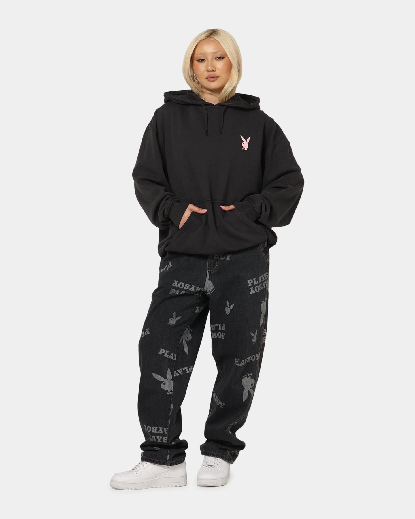 Playboy Stack Washed Hoodie Washed Black Coffee Run