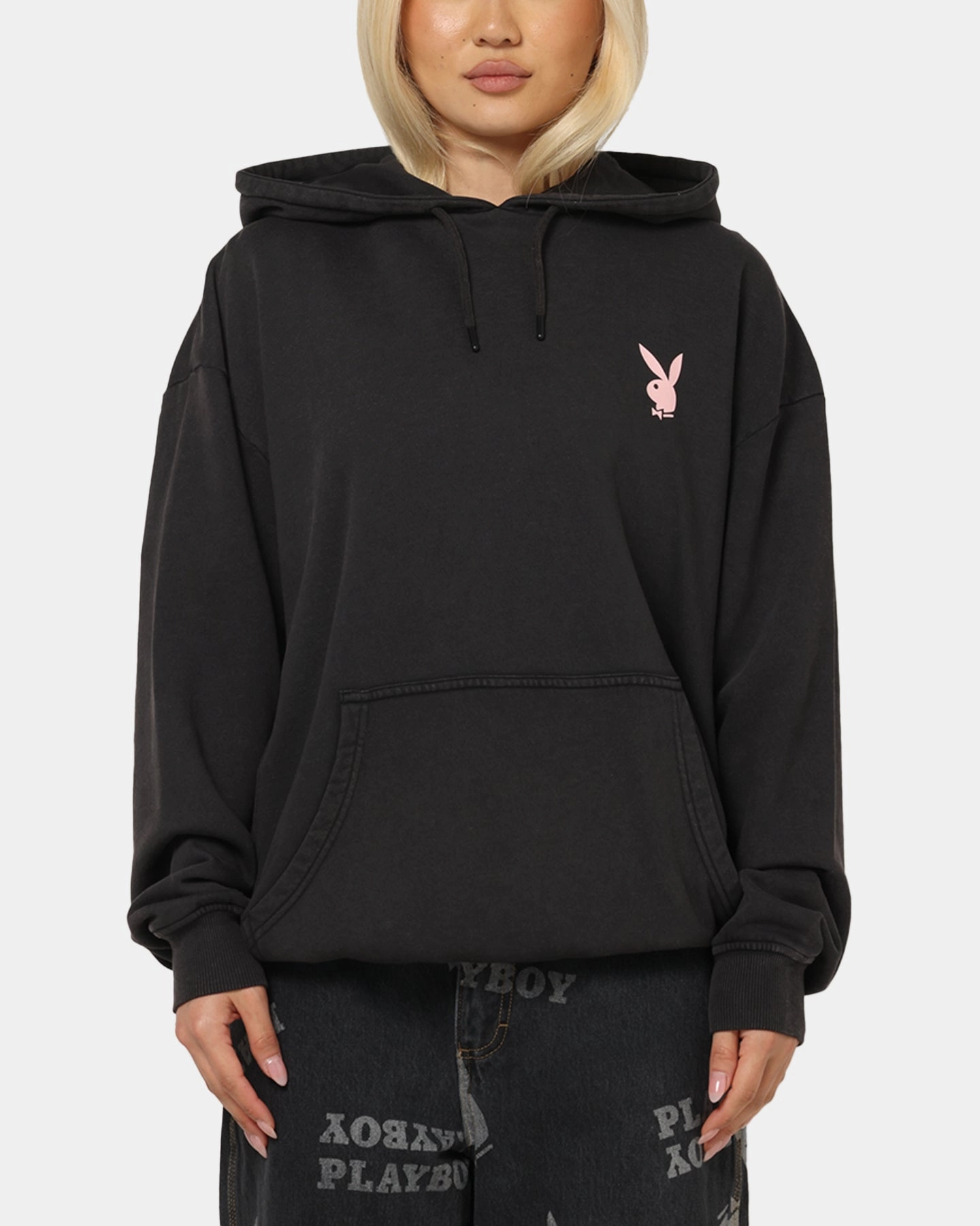 Hip Hop Fashion Exclusive piece Playboy Stack Washed Hoodie Washed Black