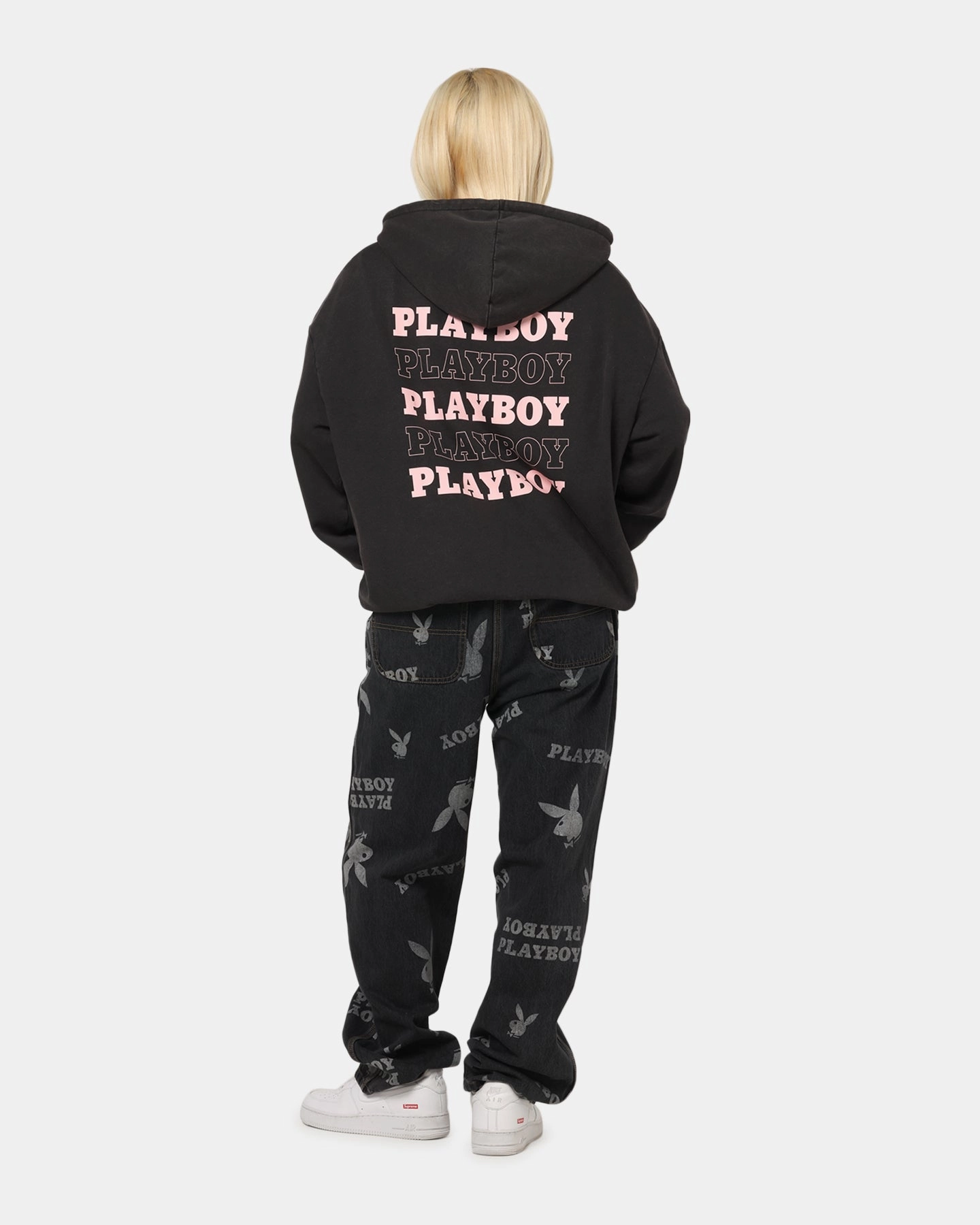 Playboy Stack Washed Hoodie Washed Black Low Impact Processing Trend-Driven