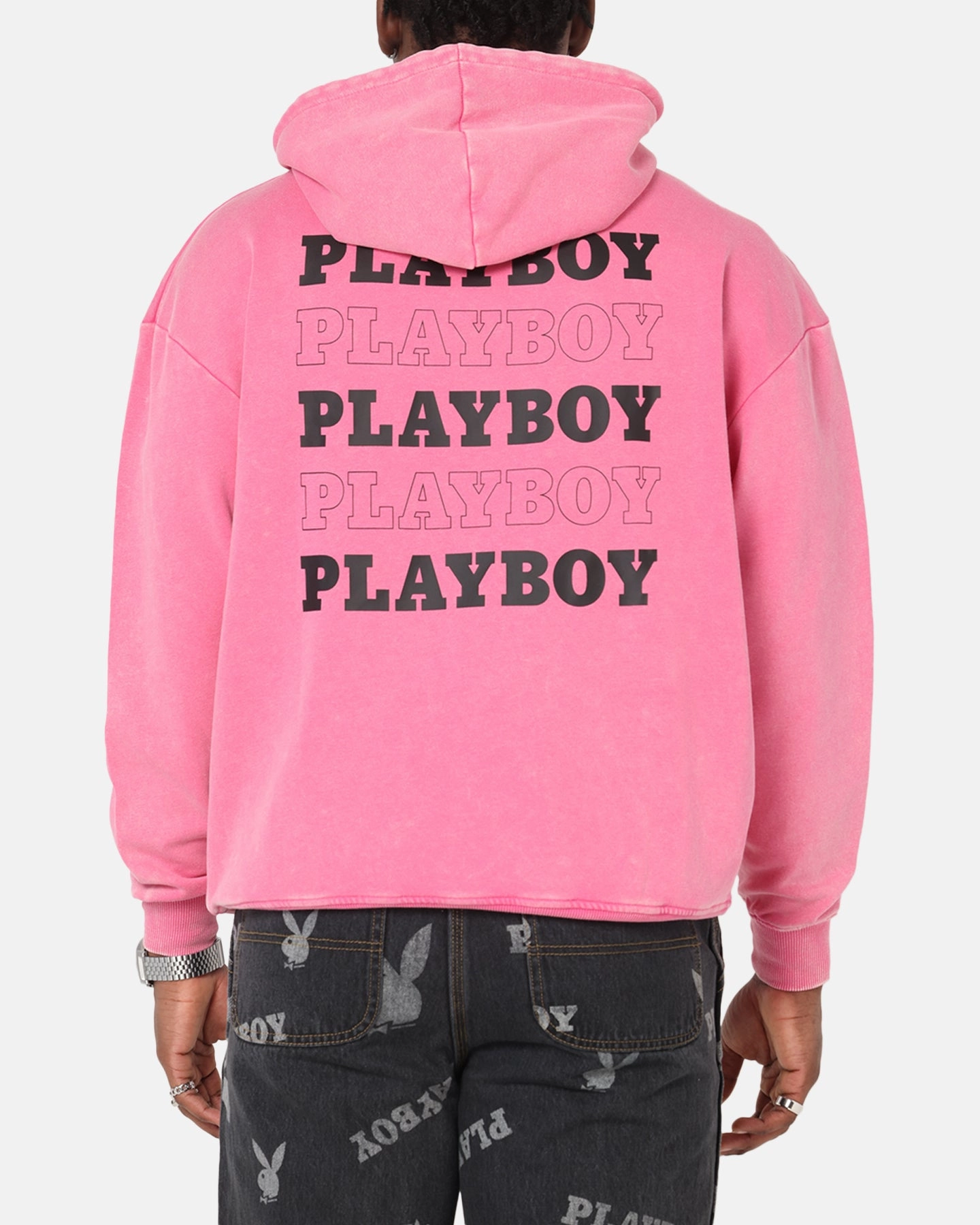 Cultural inspiration Soft touch finish Playboy Stack Washed Hoodie Washed Raspberry