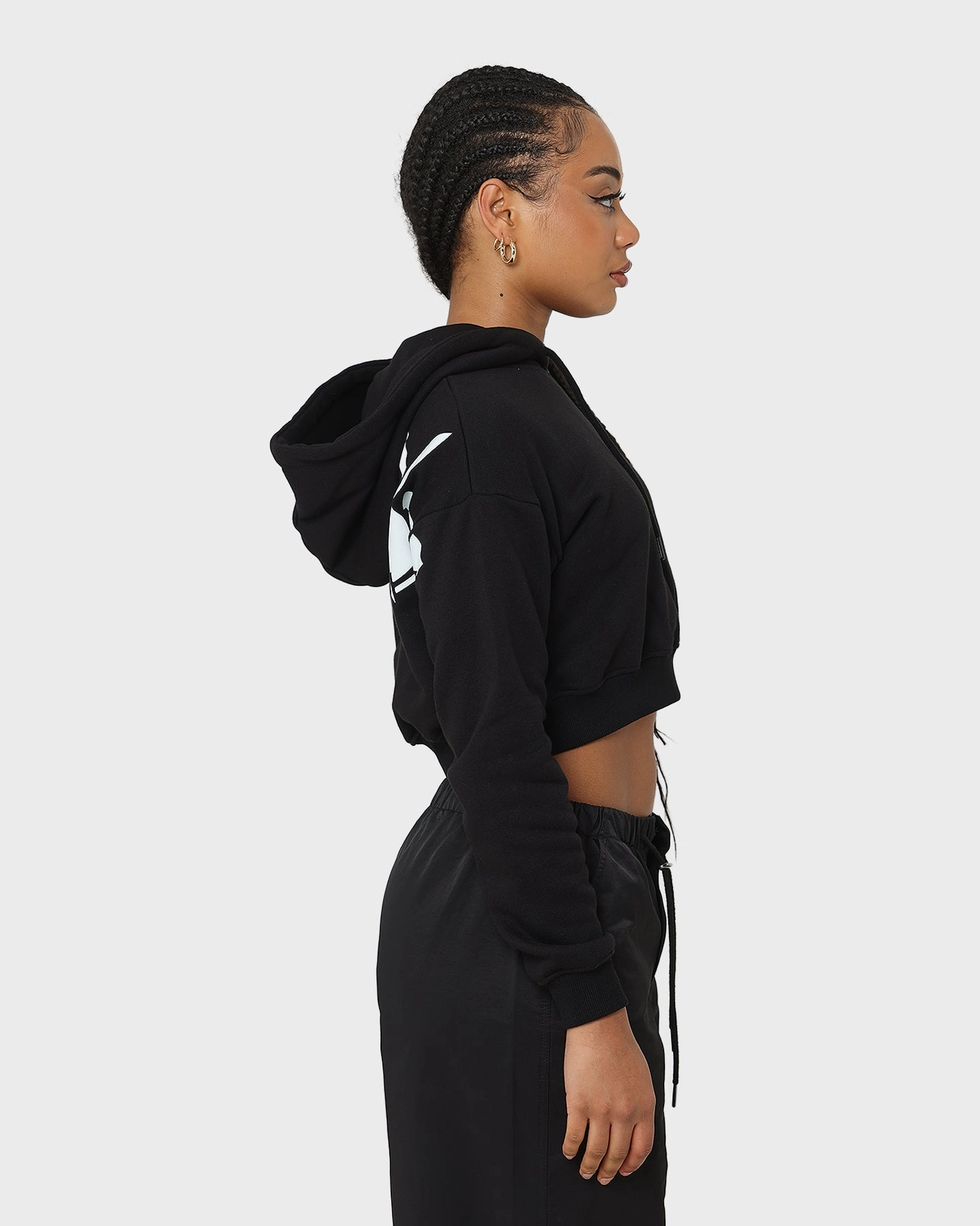 Playboy Women's Bunny O Crop Hoodie Black Street Vibe Promote