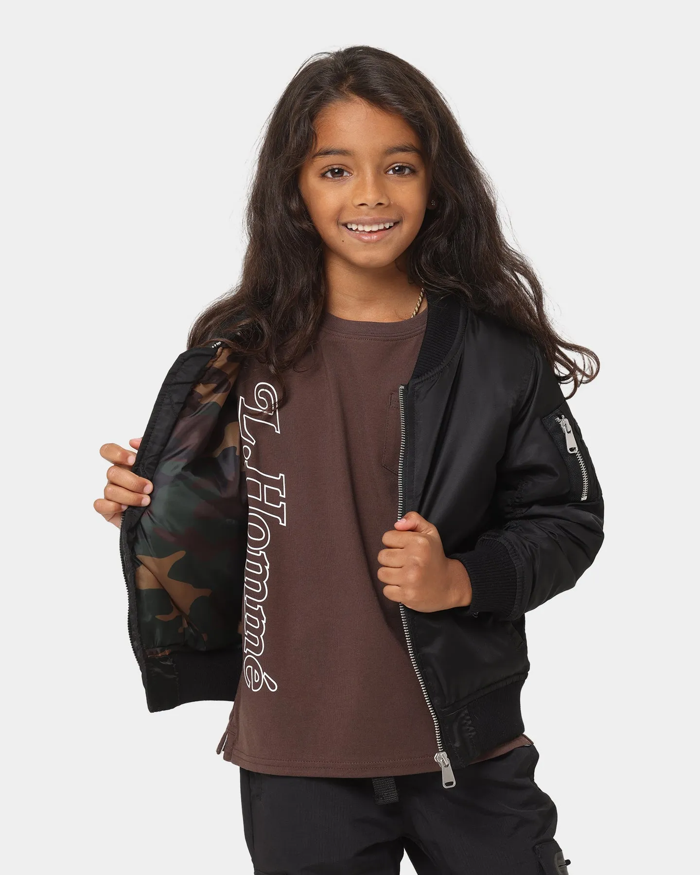 Taped Zippers Lil Homme Kid's C-47 Bomber Jacket Black