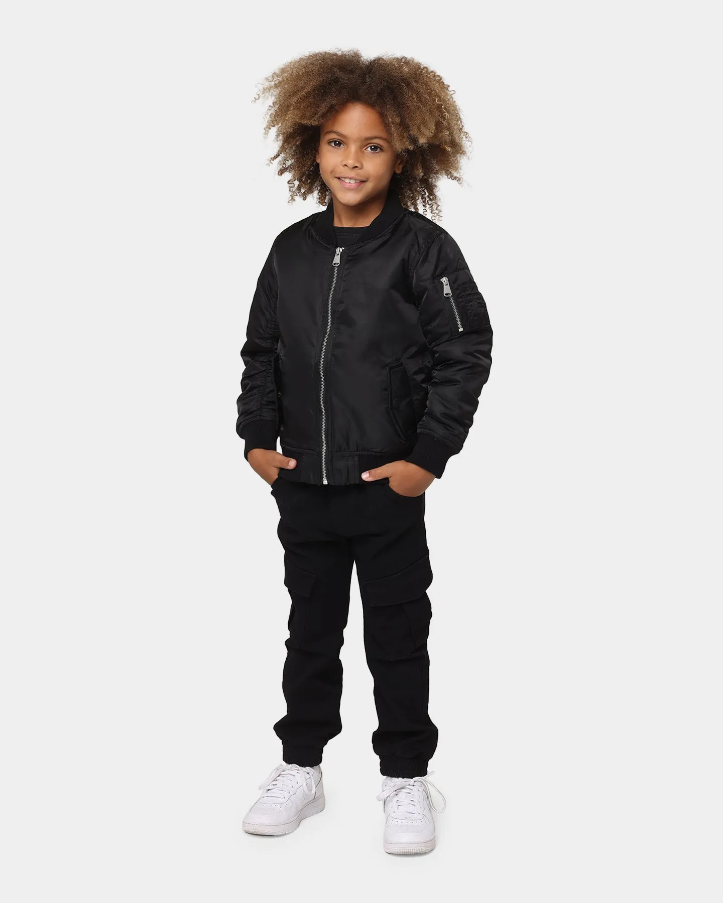 Button Layer Ready Lil Homme Kid's C-47 Bomber Jacket Black