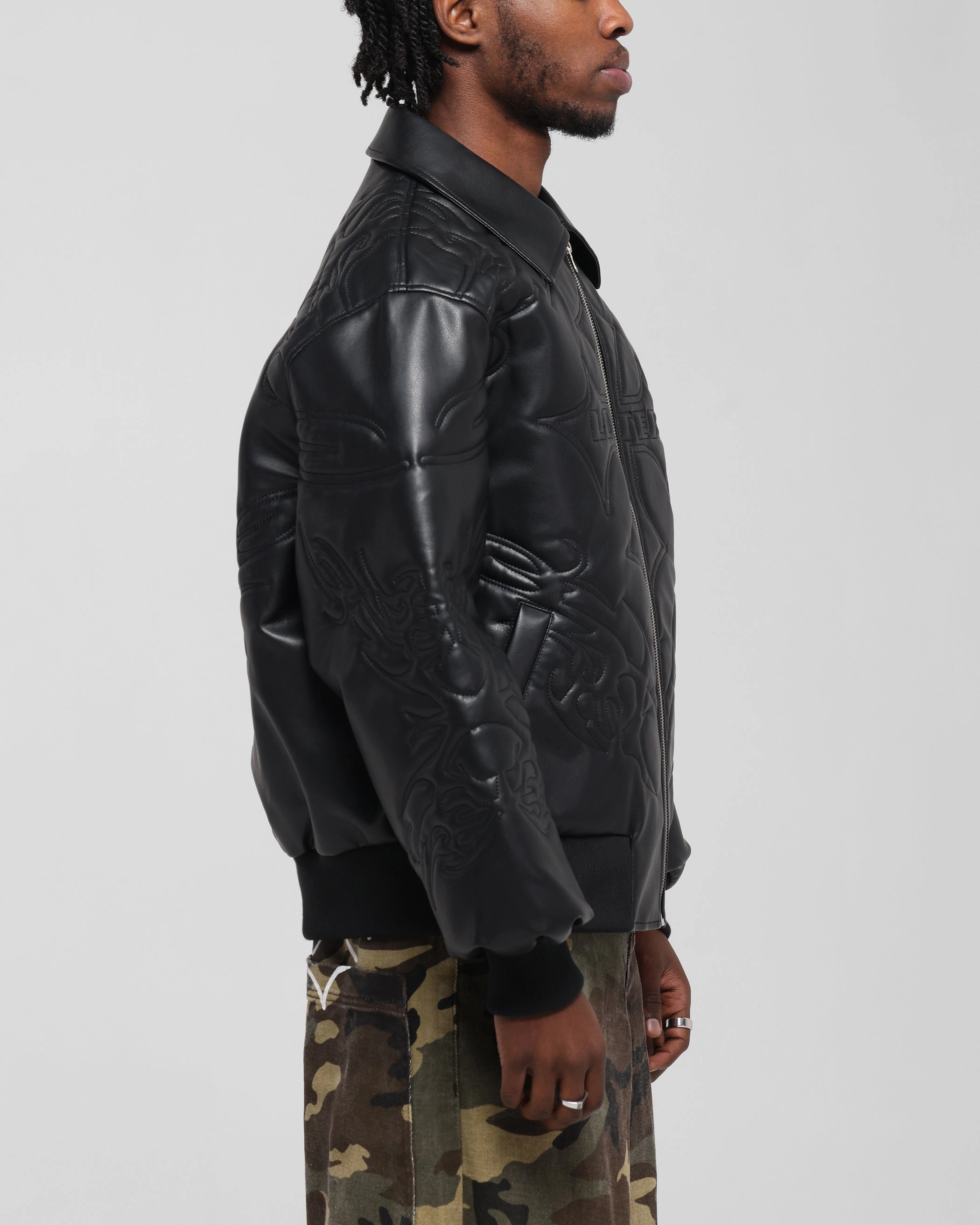 Loiter Fury Vegan Leather Jacket Washed Black Consciousness
