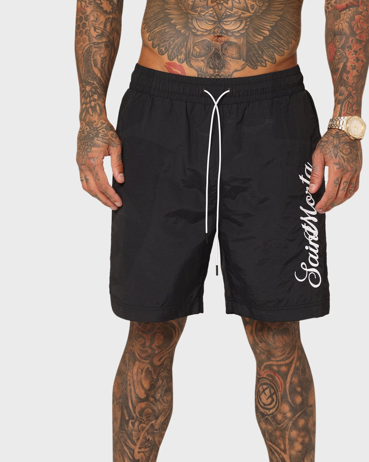 Weekend Casual Zero Irritation Tags Saint Morta Scripted Beach Shorts Black