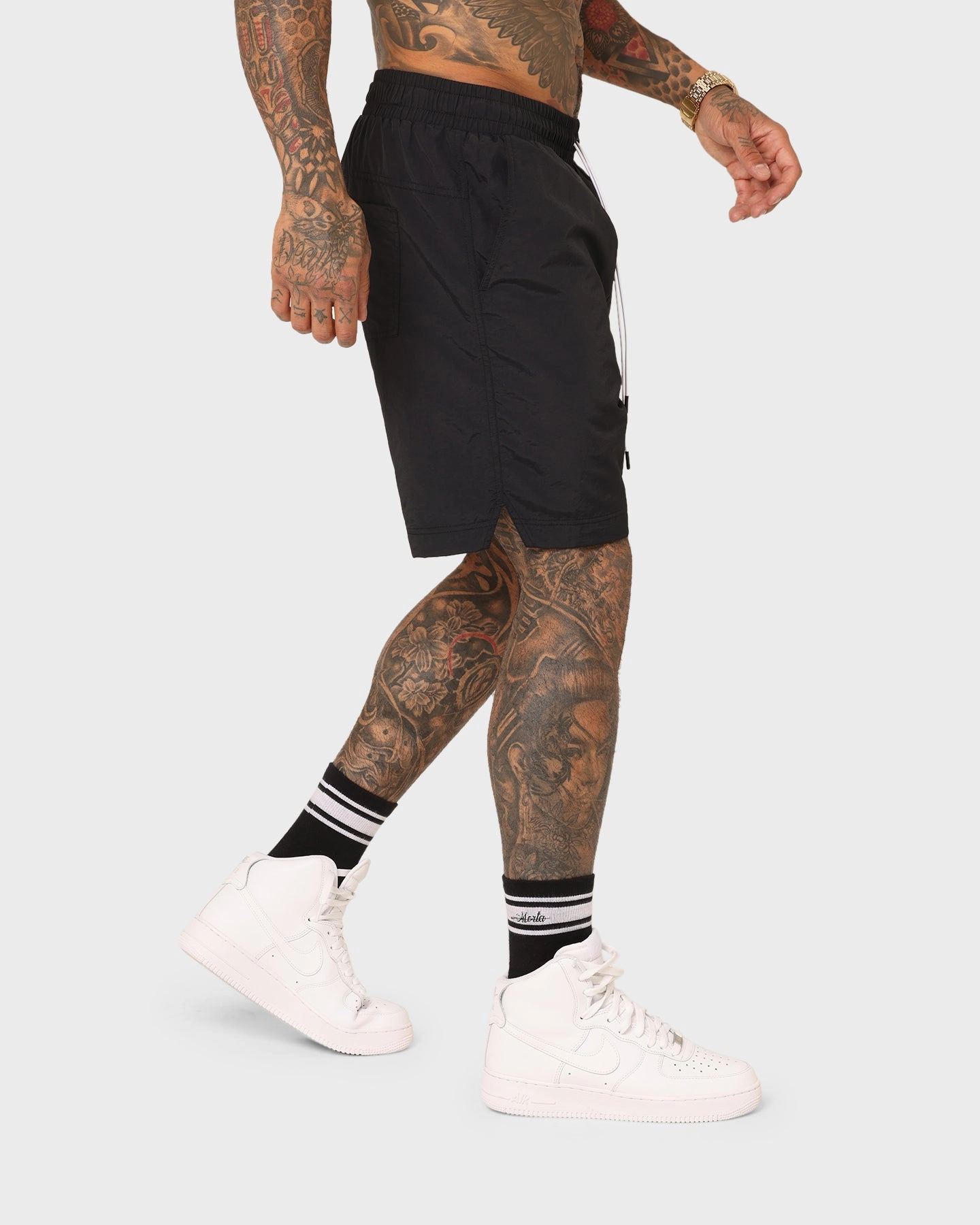 Saint Morta Scripted Beach Shorts Black Reinforced Gusset