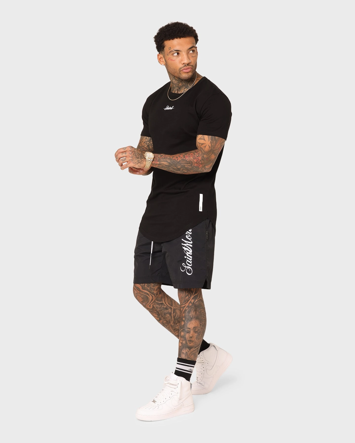 Clean Mood Wind Resistant Panels Saint Morta Scripted Beach Shorts Black