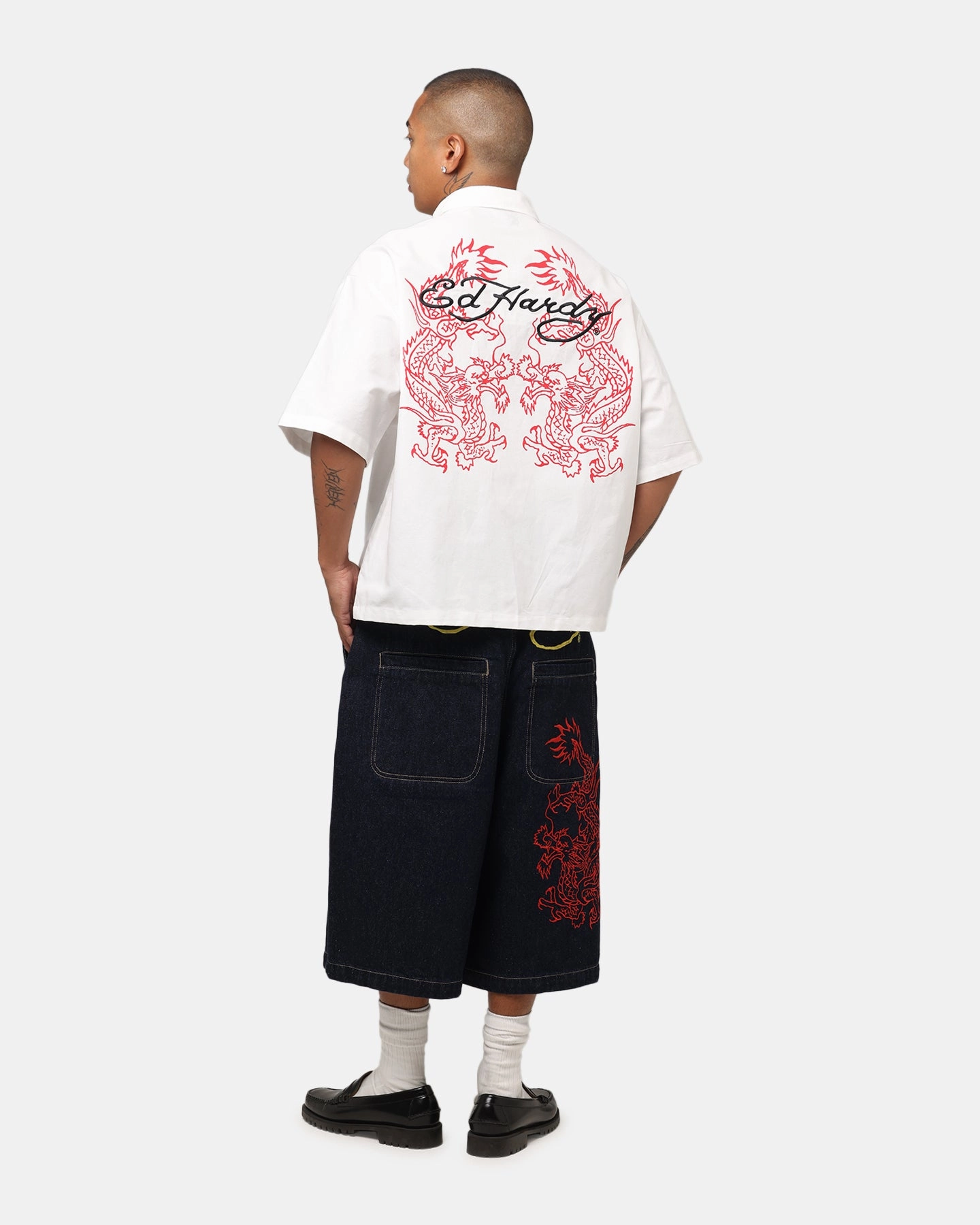 Ed Hardy Dragon Zip Shirt Off White Quick Release Cuffs All Day Comfort Tech