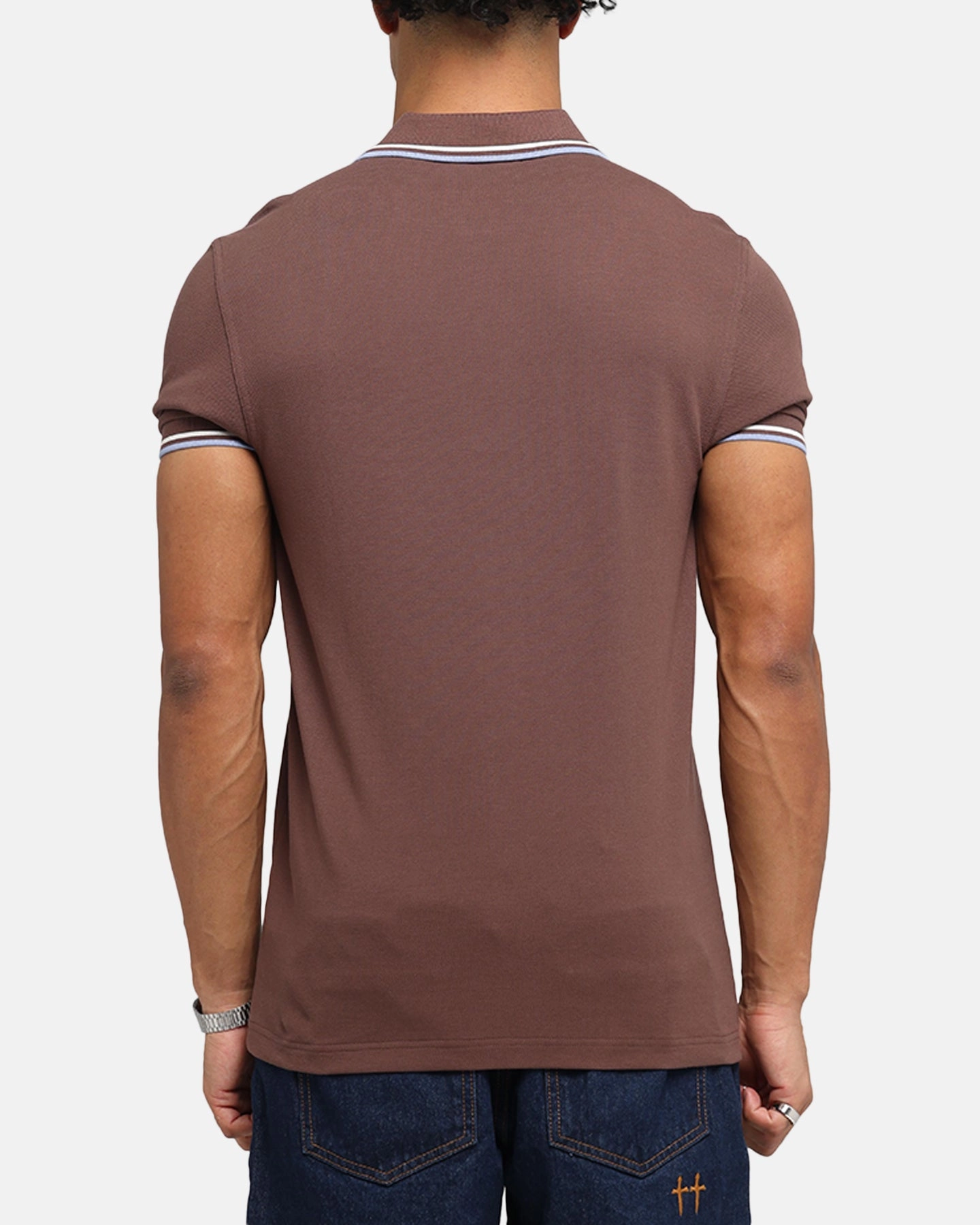 Fred Perry Twin Tipped Polo Shirt Brick SoftCheckered Weave Multipanel Construction