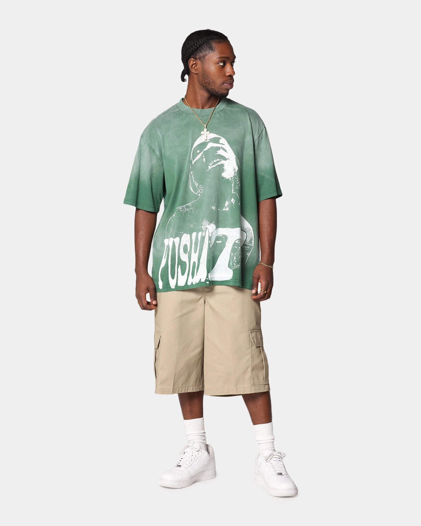 Pusha T Pusha T Hem Vintage T-Shirt Washed Green Casual Look UV protected